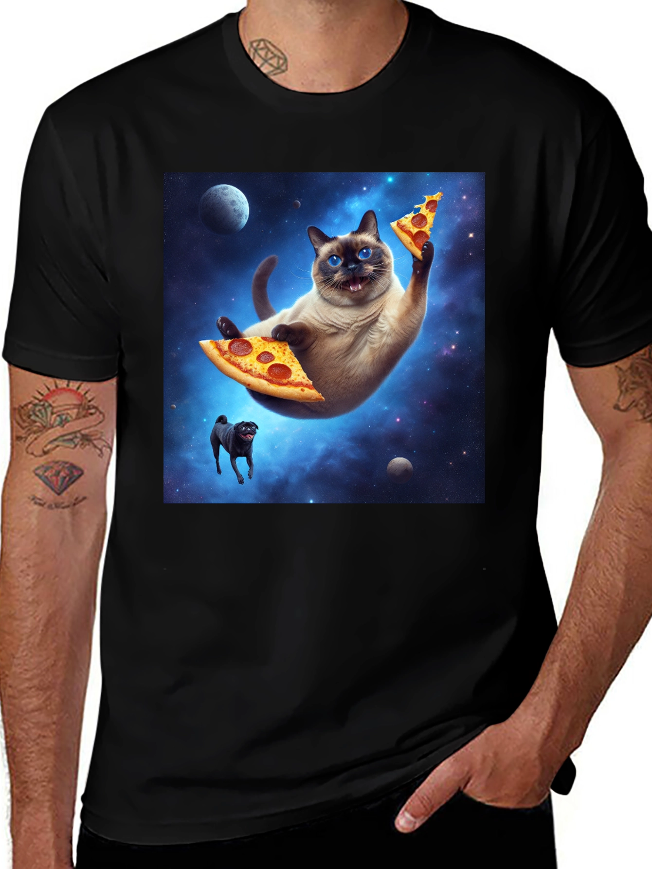 Variant 6 of Space Cat Pizza T-Shirt