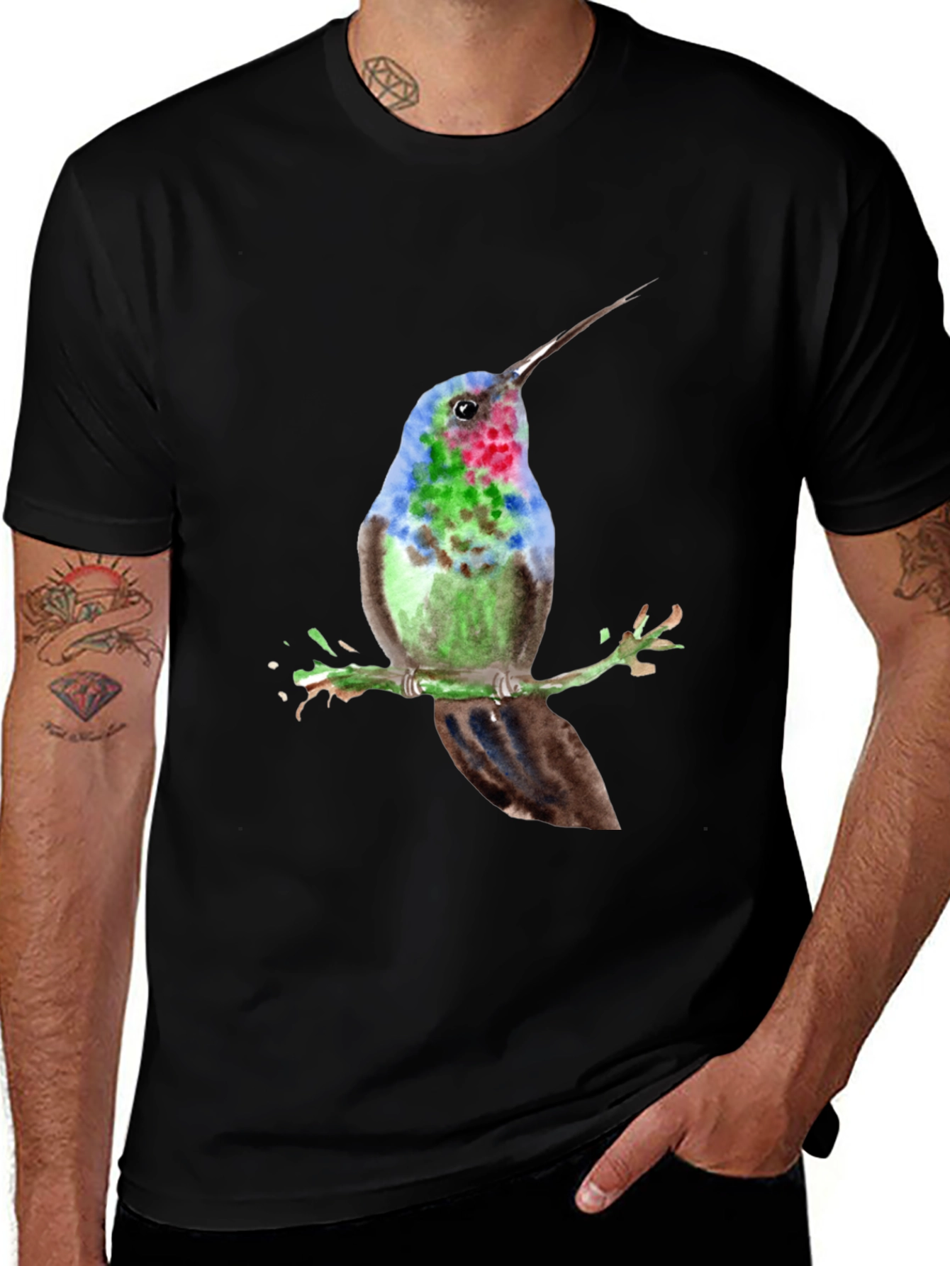 Variant 30 of Hummingbird Graphic Tee - Watercolor Bird Shirt