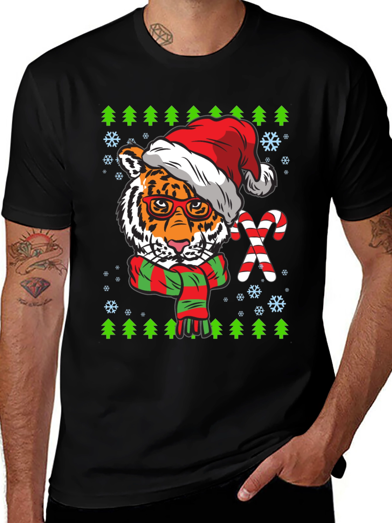 Tiger Christmas T-Shirt with Santa Hat