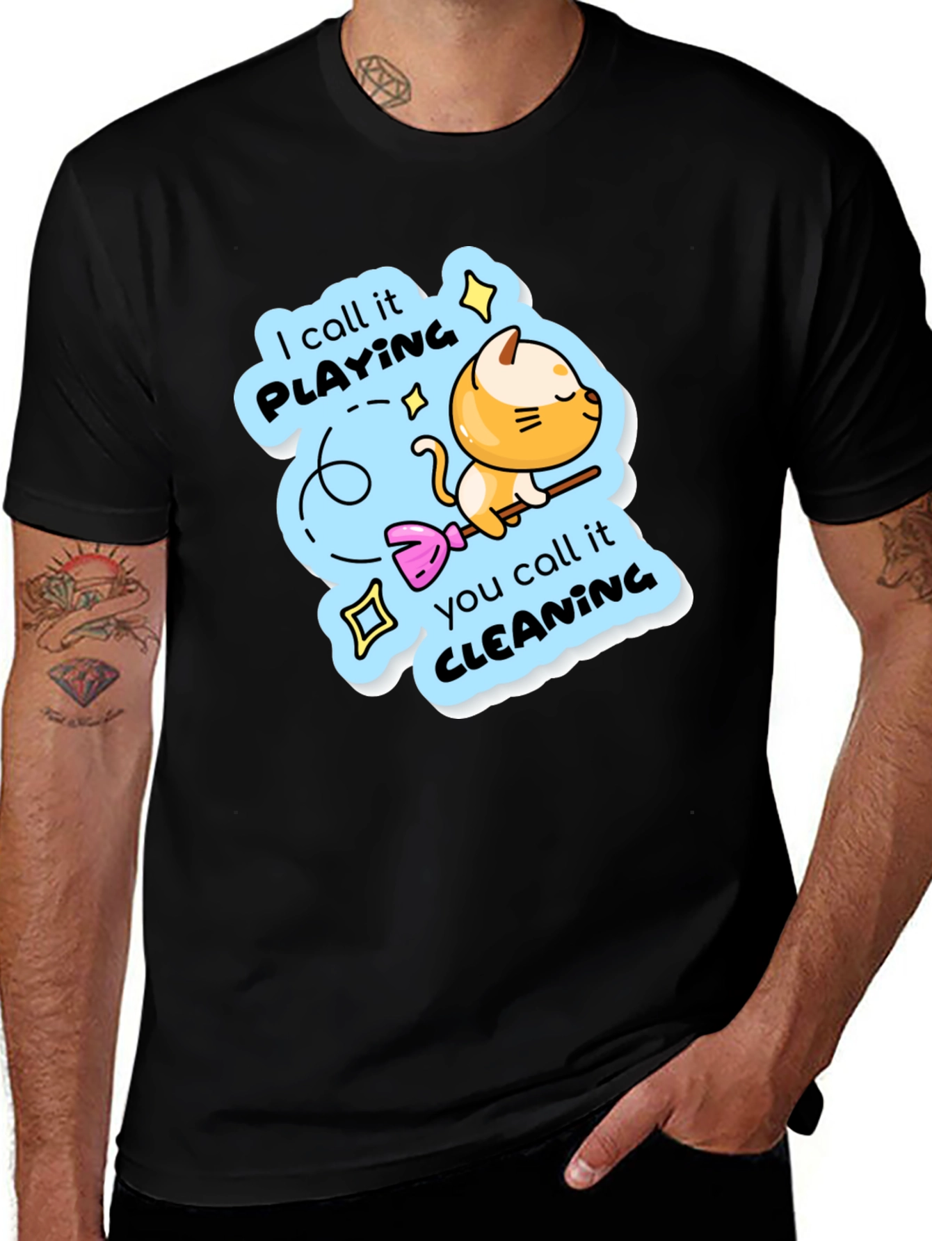 Variant 22 of Playful Cat Cleaning T-Shirt