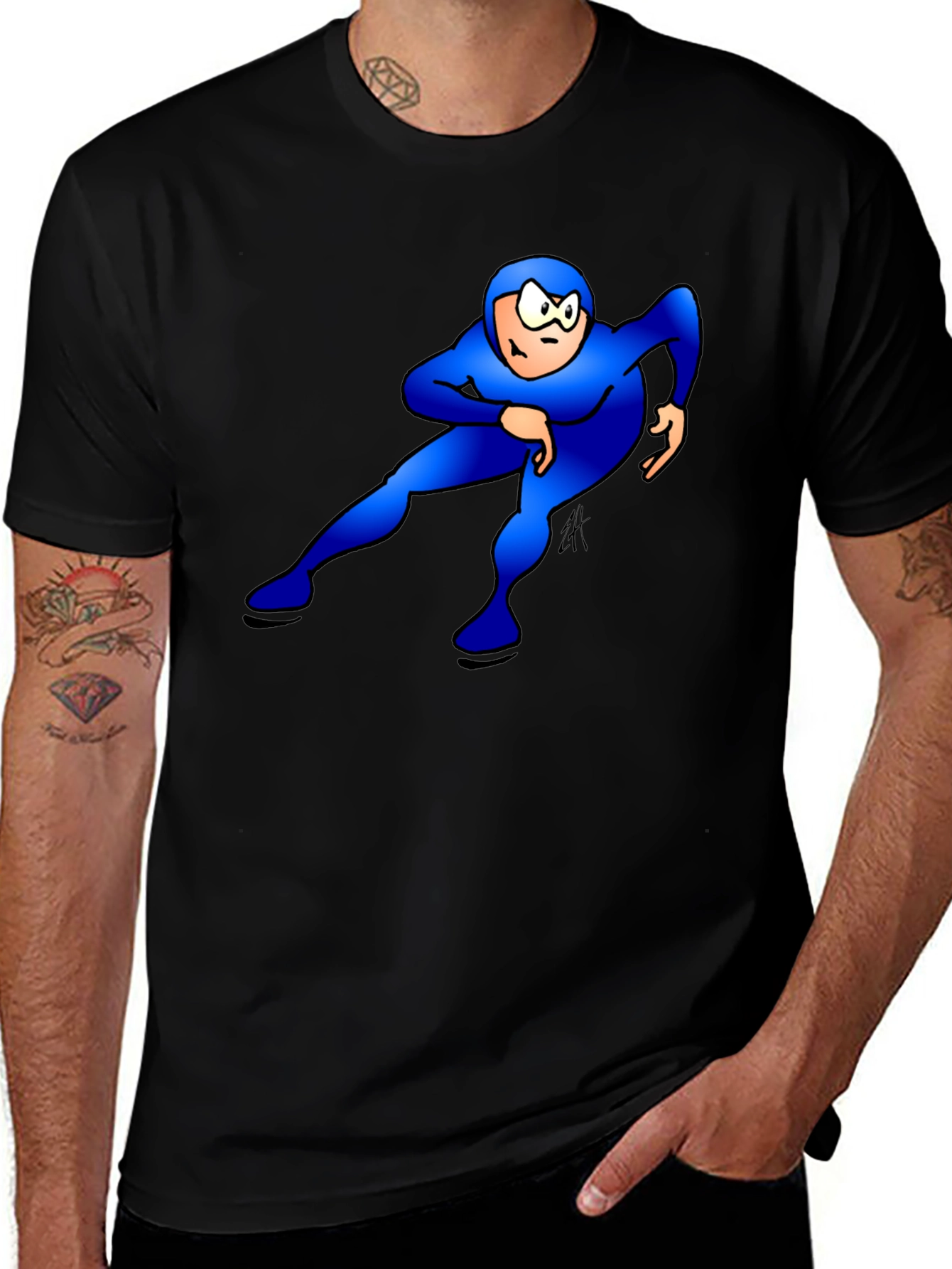 Variant 10 of Blue Superhero Black T-Shirt: Stand Out Style