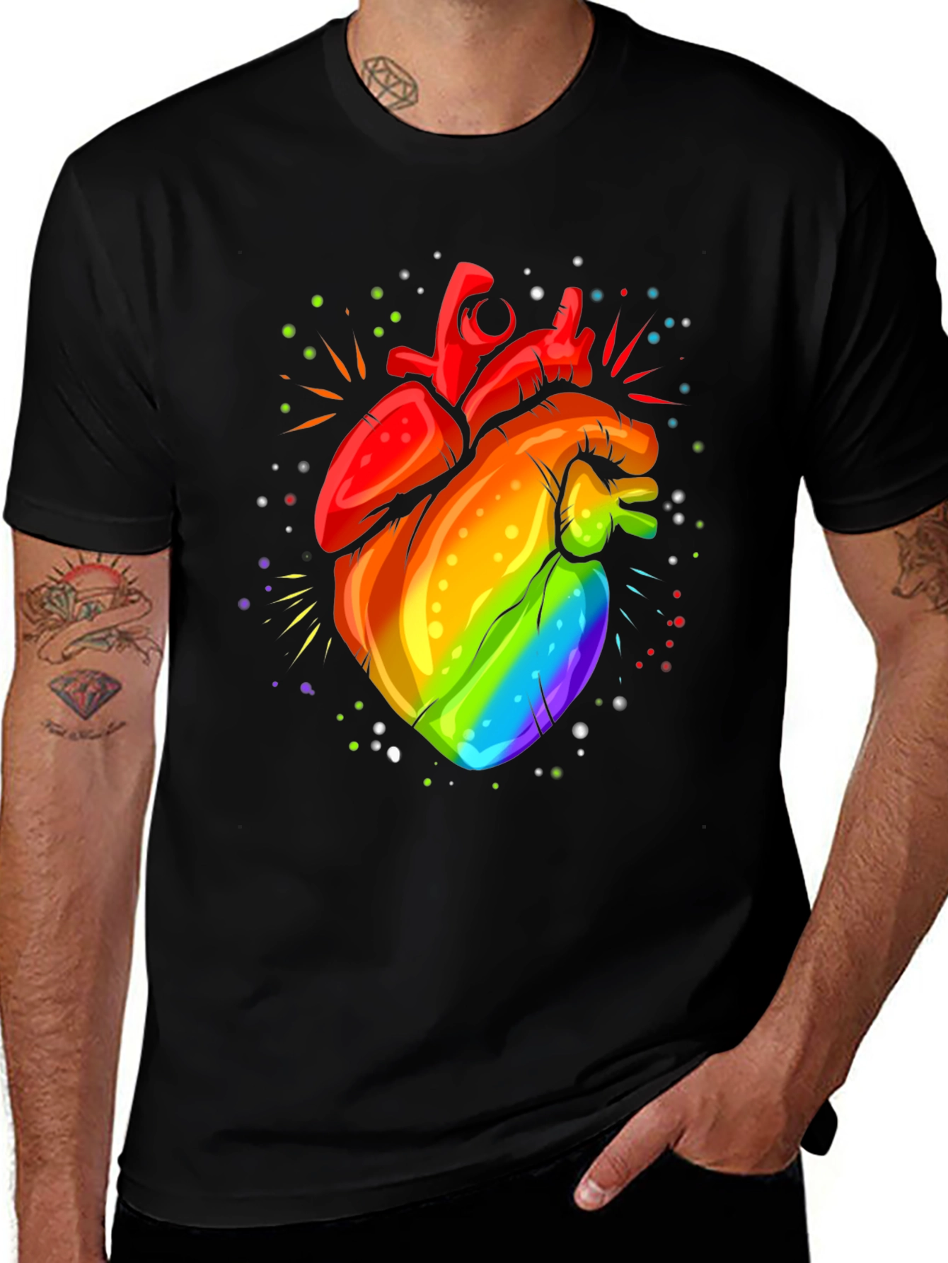 Variant 4 of Rainbow Heart Graphic Black T-Shirt