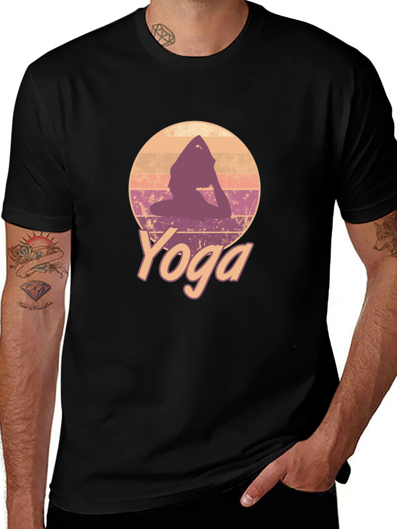 Variant 2 of Retro Yoga Pose Graphic Tee - Black