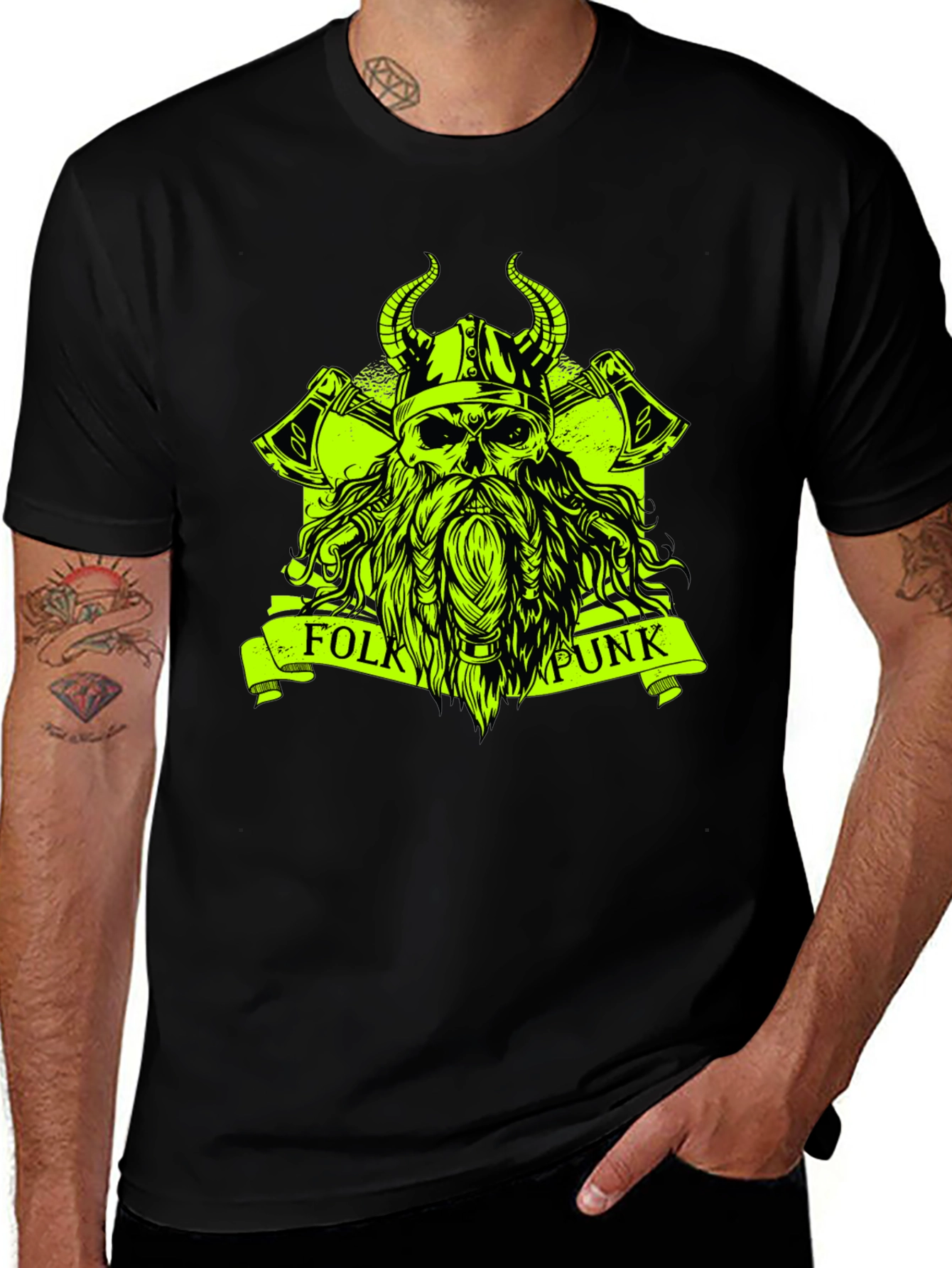 Variant 15 of Folk Punk Viking Skull Black T-Shirt