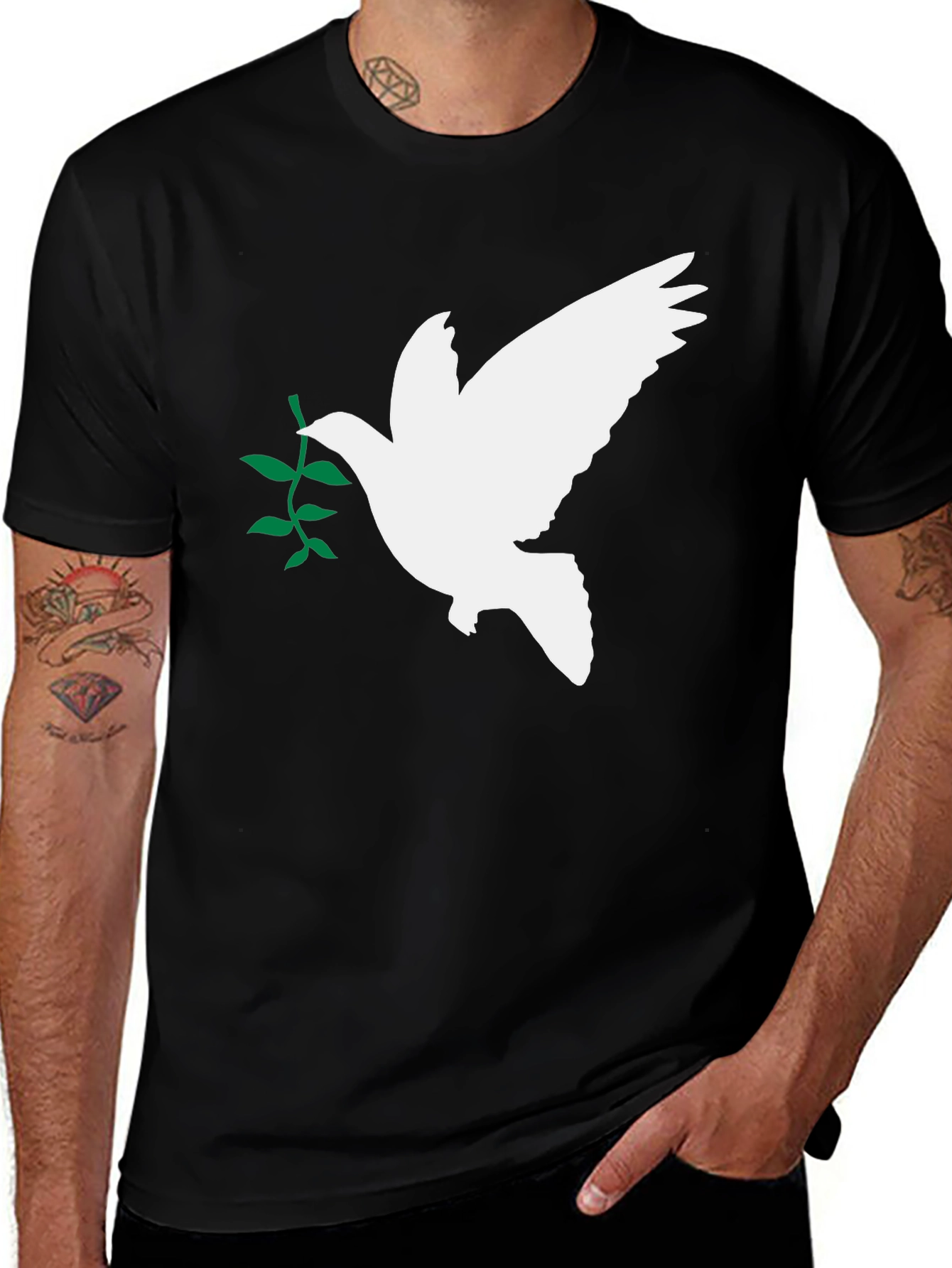 Variant 16 of Peace Dove Olive Branch Black T-Shirt