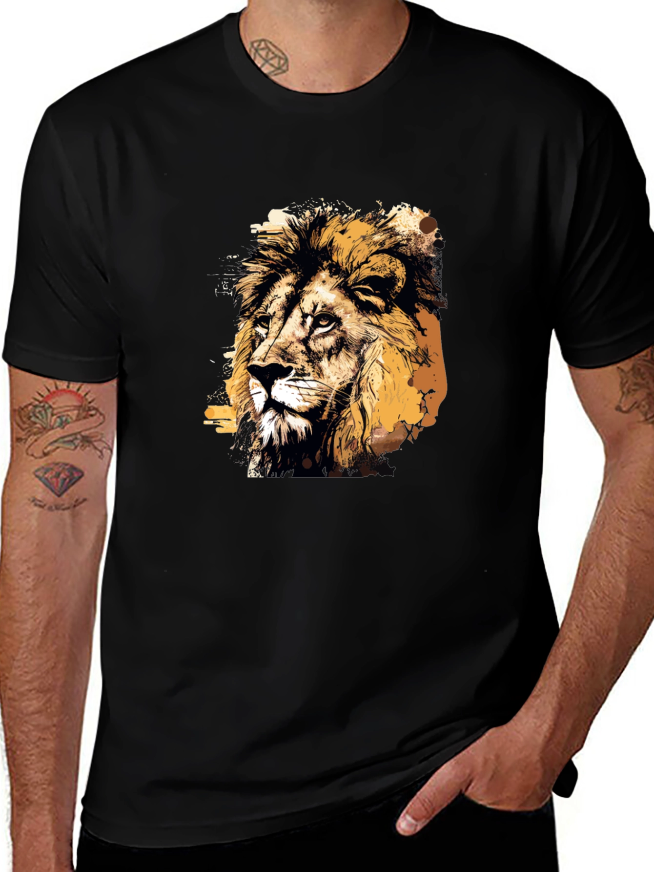 Variant 12 of Lion Graphic Print Black T-Shirt