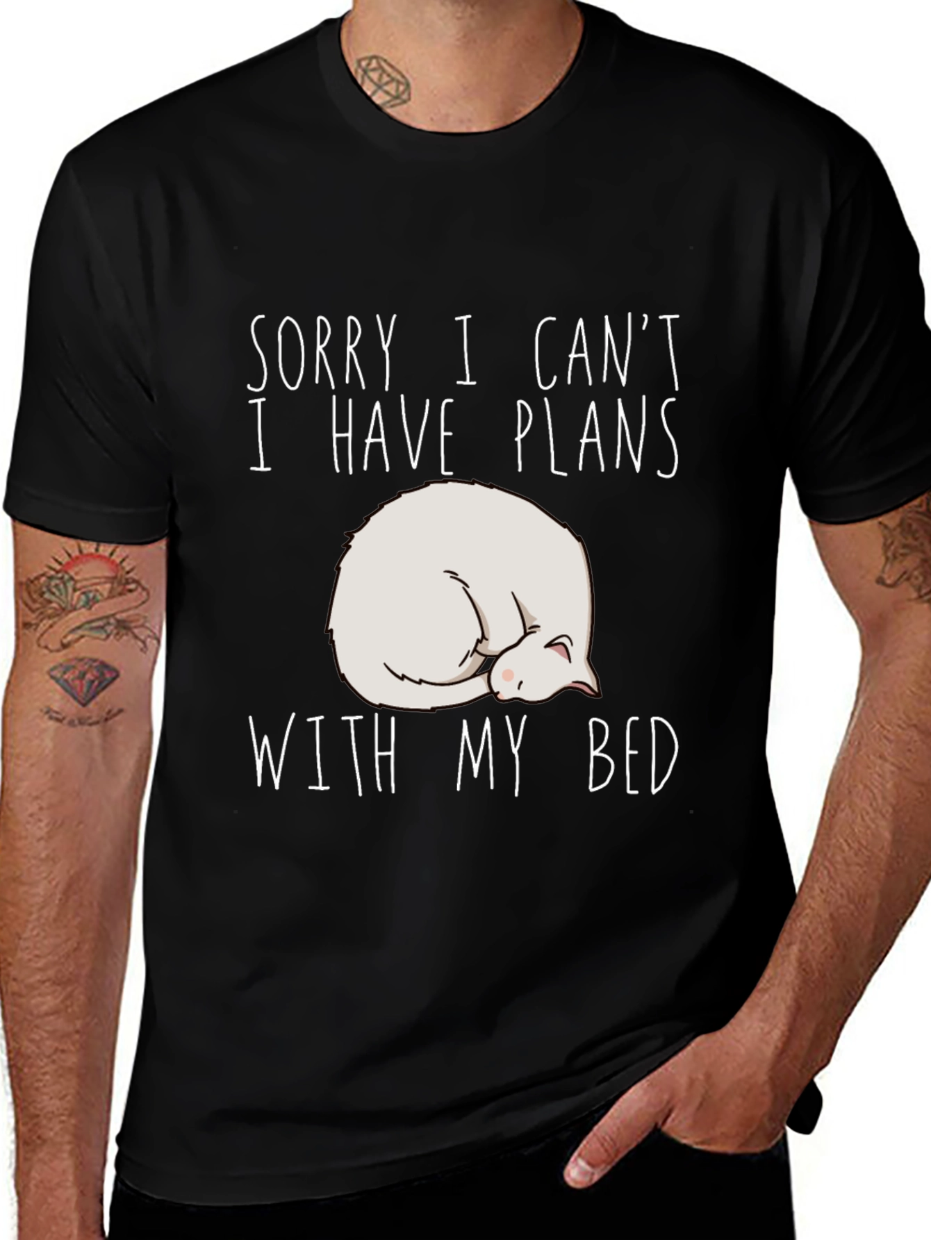 Variant 17 of Plans with Bed T-Shirt - Cat Nap Black Tee