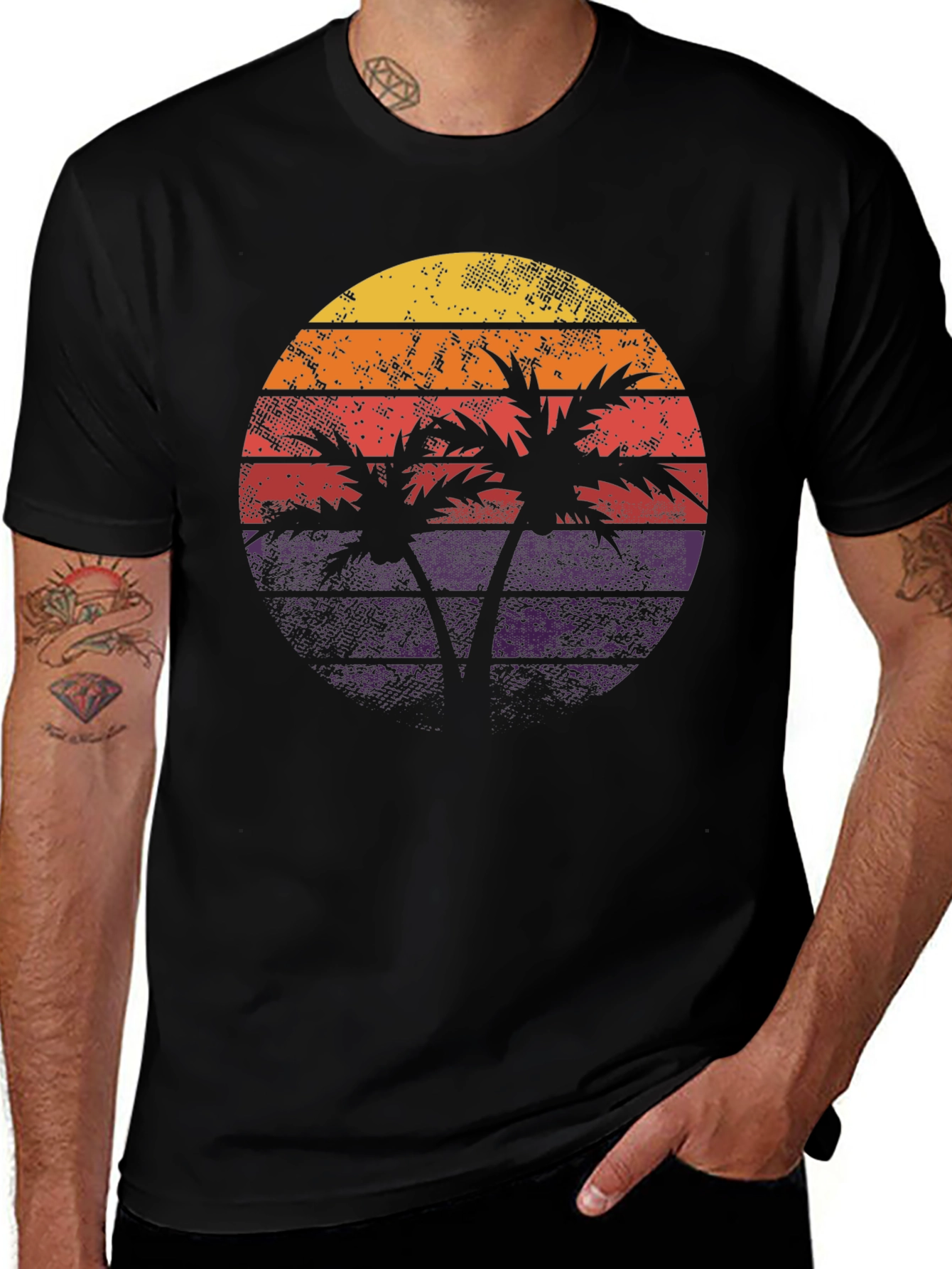Variant 6 of Retro Sunset Palm Tree Graphic Tee