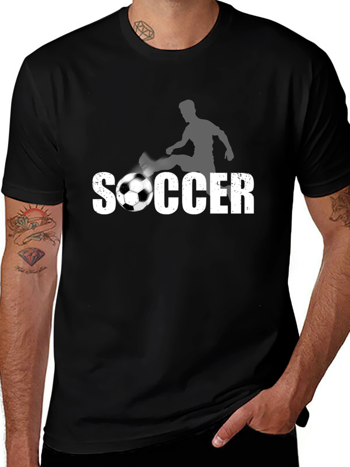 Soccer Graphic Print Black T-Shirt