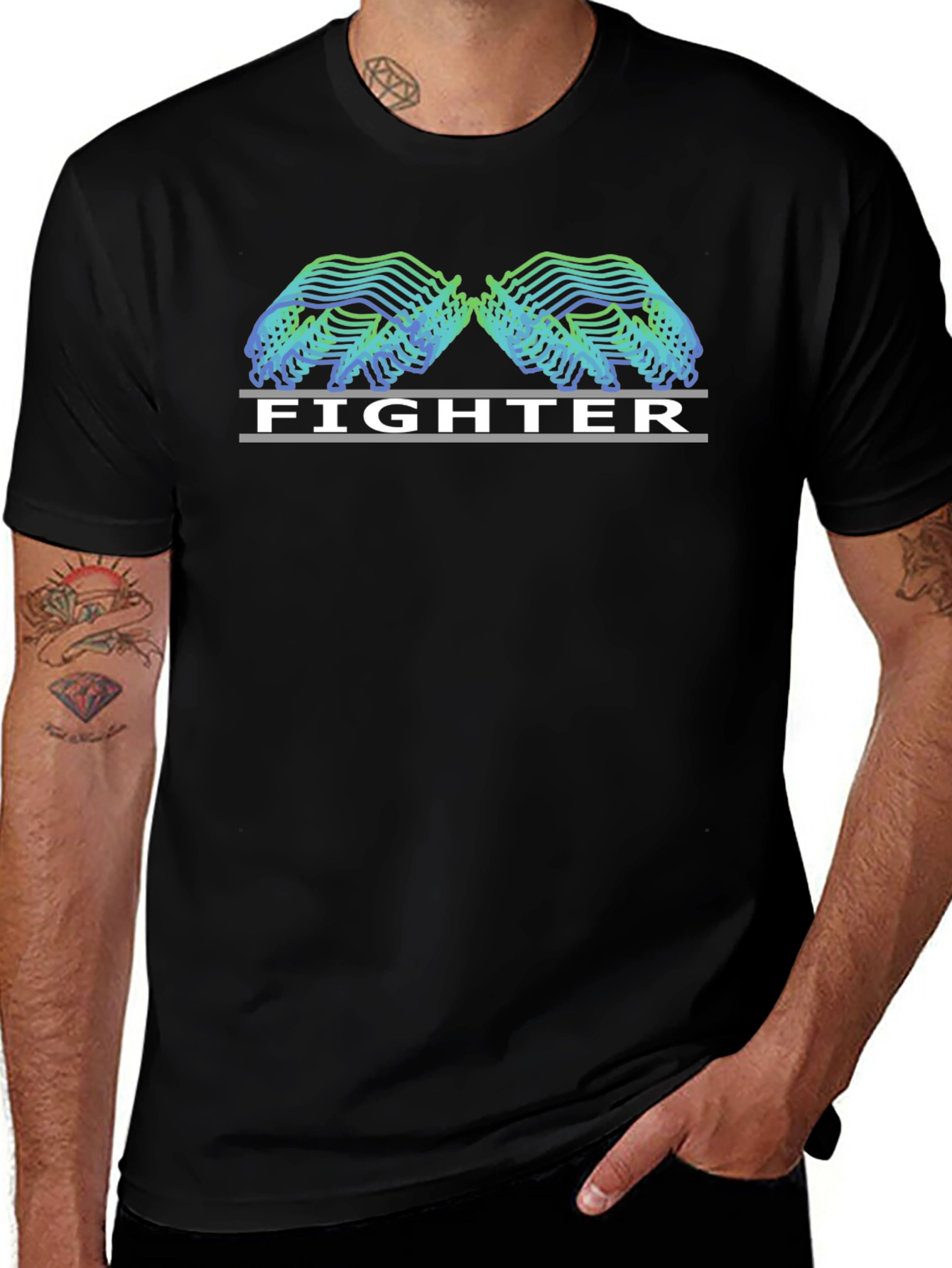 Variant 25 of Fighter Graphic Tee - Black Casual T-Shirt