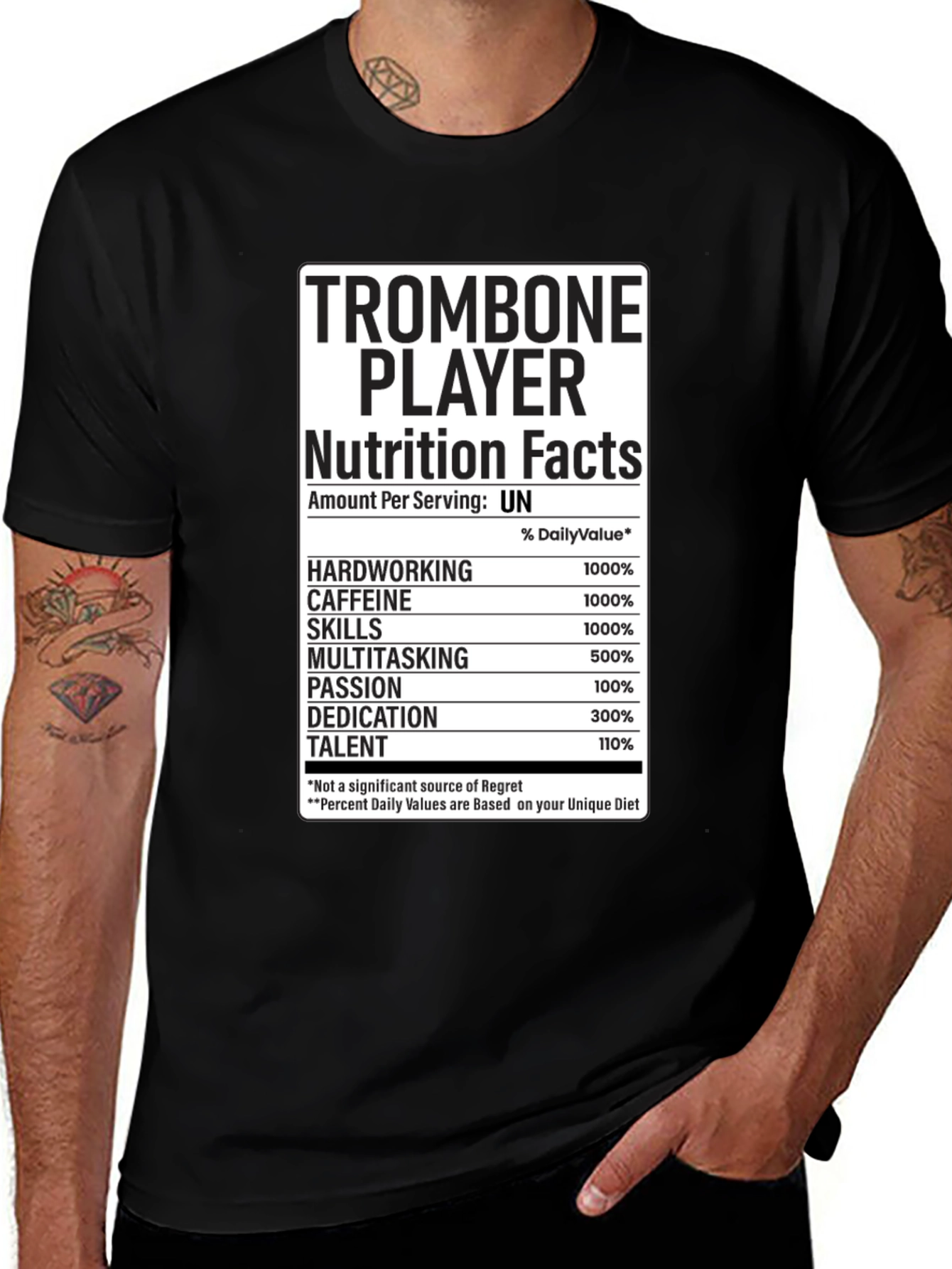 Variant 14 of Trombone Player Nutrition Facts T-Shirt