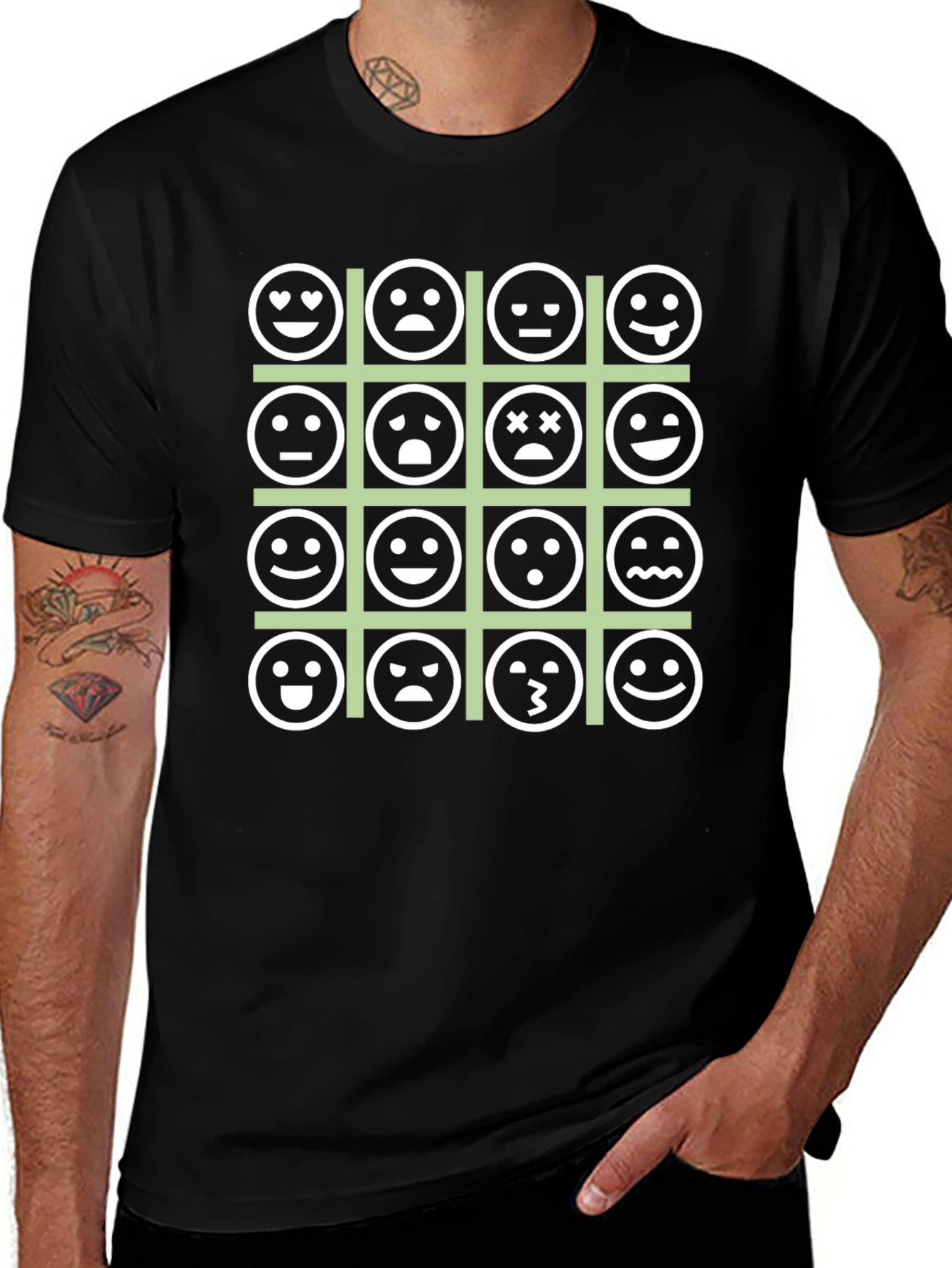Variant 16 of Emoji Expression Grid Black T-Shirt