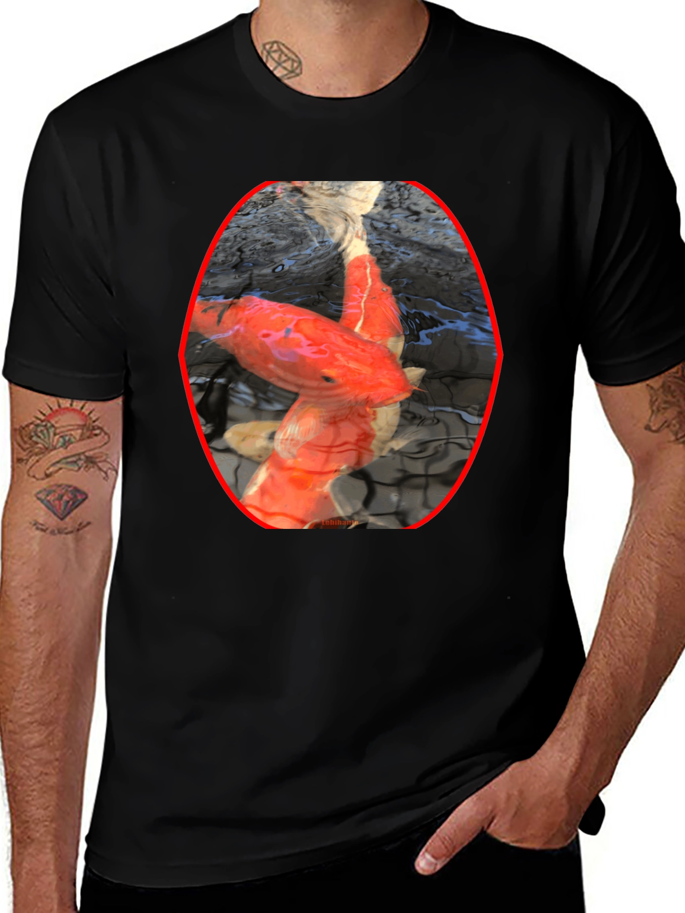 Variant 9 of Koi Fish Graphic Black T-Shirt