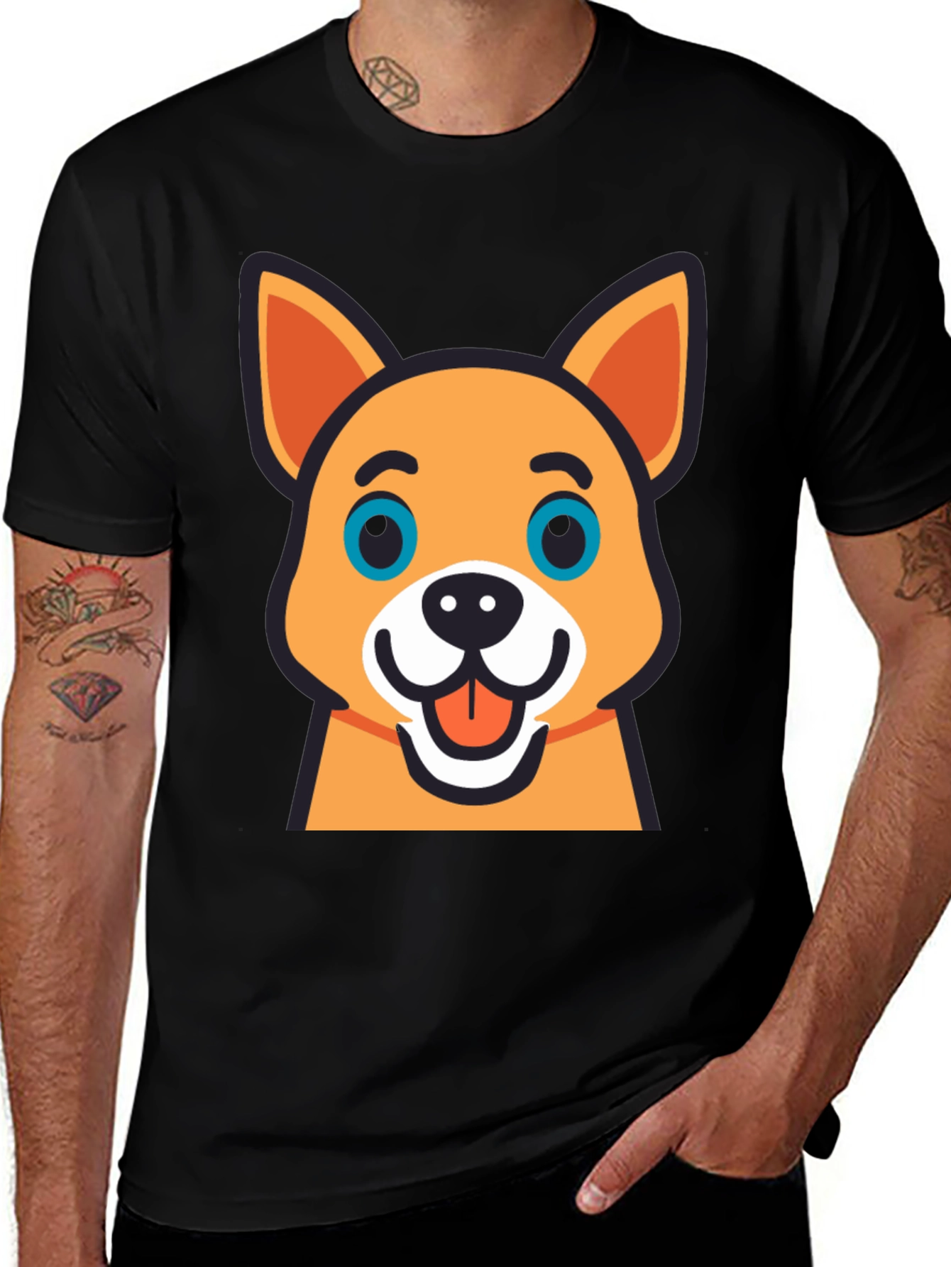 Variant 12 of Cartoon Dog Graphic Black T-Shirt