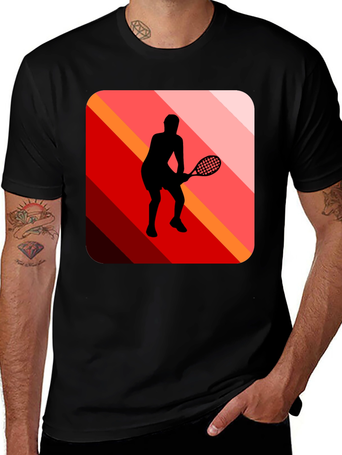 Variant 5 of Tennis Player Graphic Tee - Black Cotton Blend Shirt
