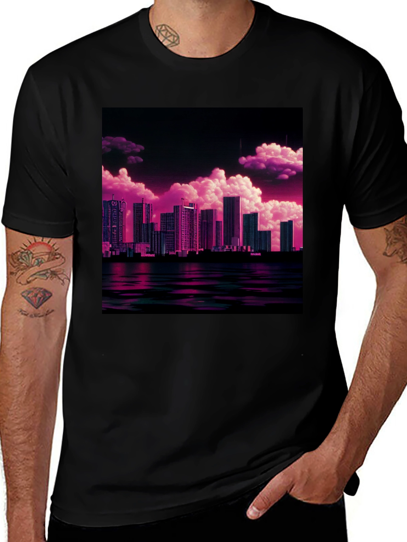 Variant 8 of Synthwave Skyline T-Shirt - Vaporwave Cityscape Tee