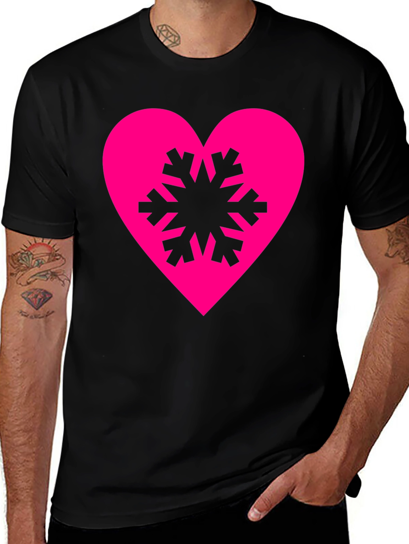 Variant 17 of Heart Snowflake Graphic Tee - Stylish Black T-Shirt