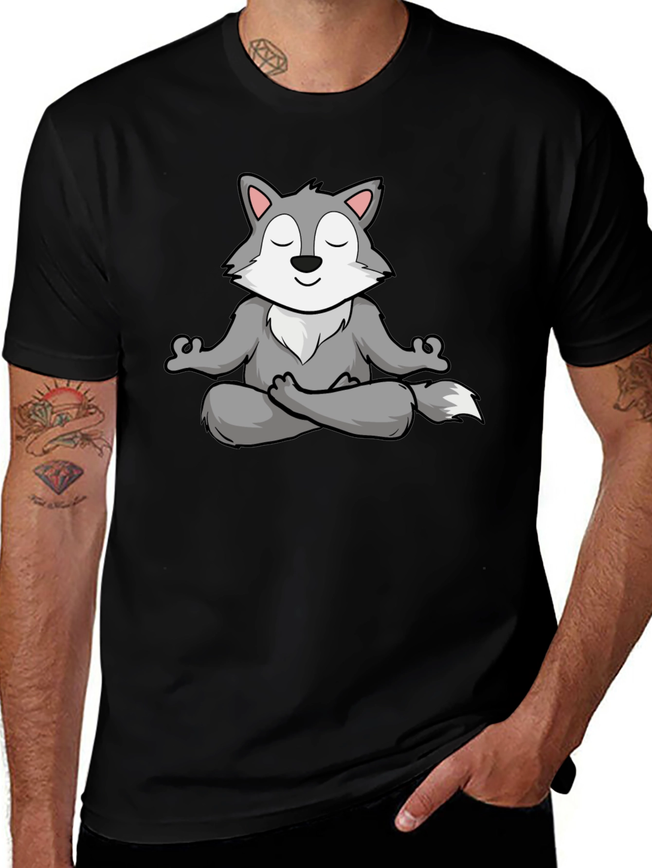 Variant 14 of Meditating Wolf Graphic Tee - Zen Vibes