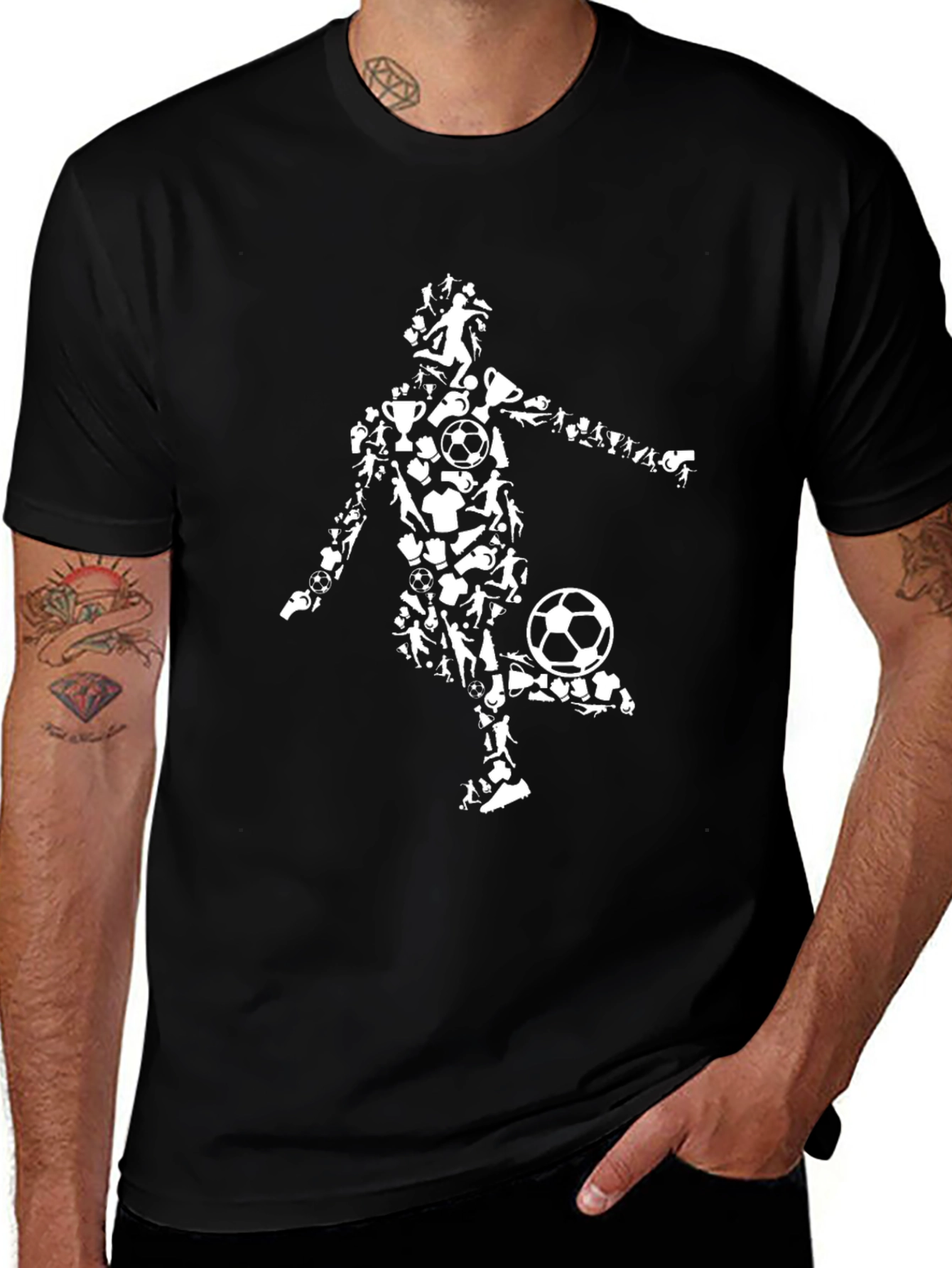 Variant 24 of Soccer Player Graphic Tee - Black Cotton Blend