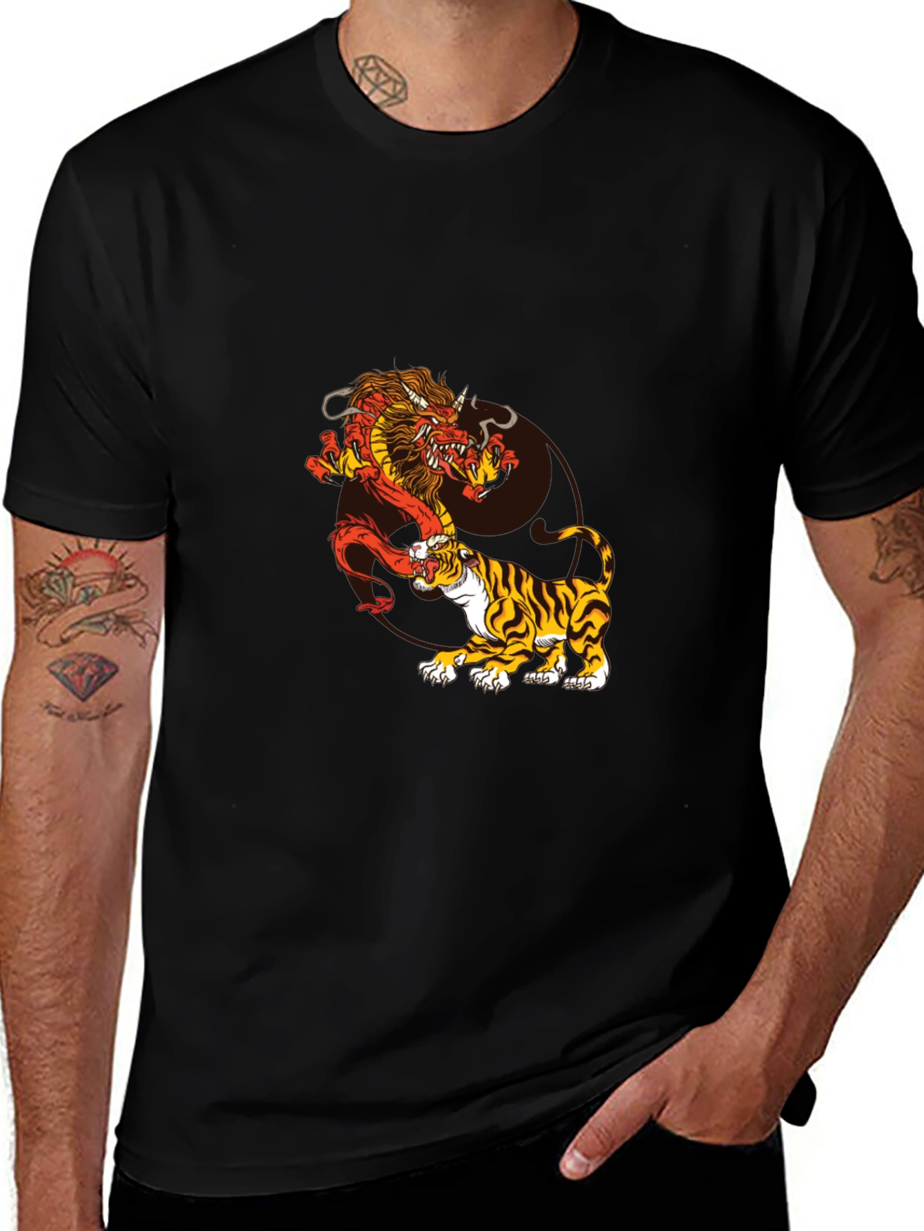 Variant 11 of Dragon and Tiger Graphic Tee - Black