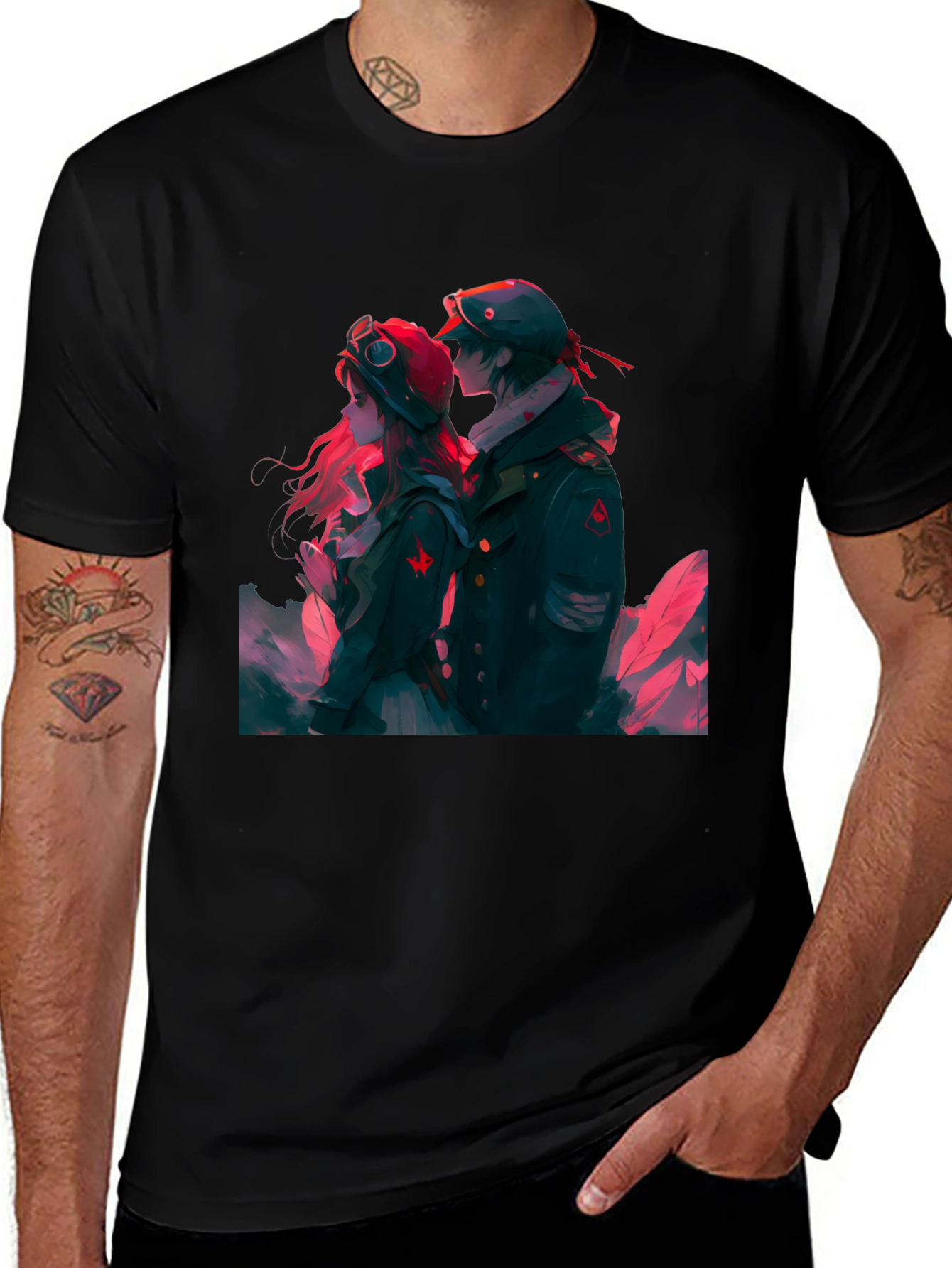 Variant 23 of Anime Couple Graphic Black T-Shirt
