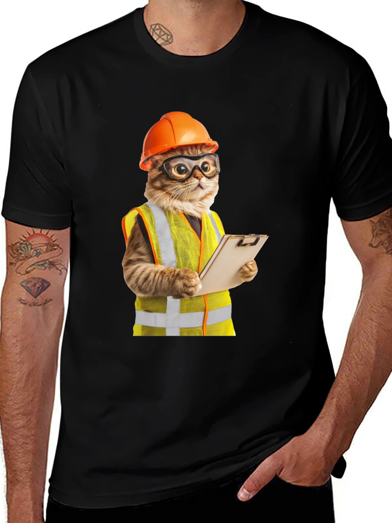 Variant 22 of Construction Cat T-Shirt - Funny Worker Kitten Tee