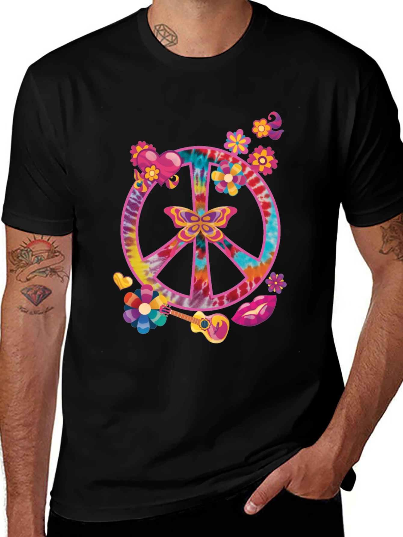 Peace Sign Tie-Dye Graphic Tee - Retro Hippie Style