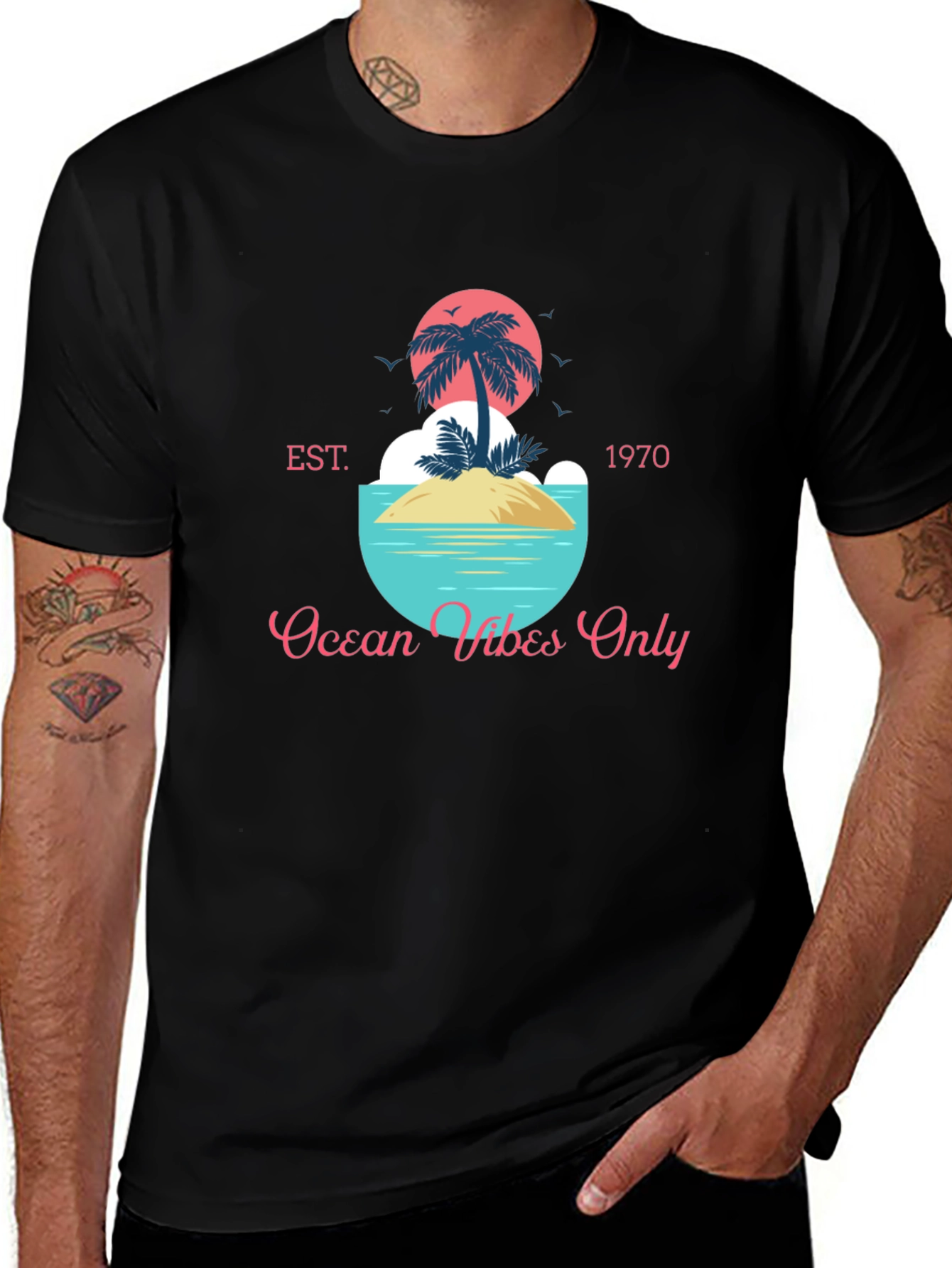 Variant 27 of Ocean Vibes Only T-Shirt - Tropical Island Design