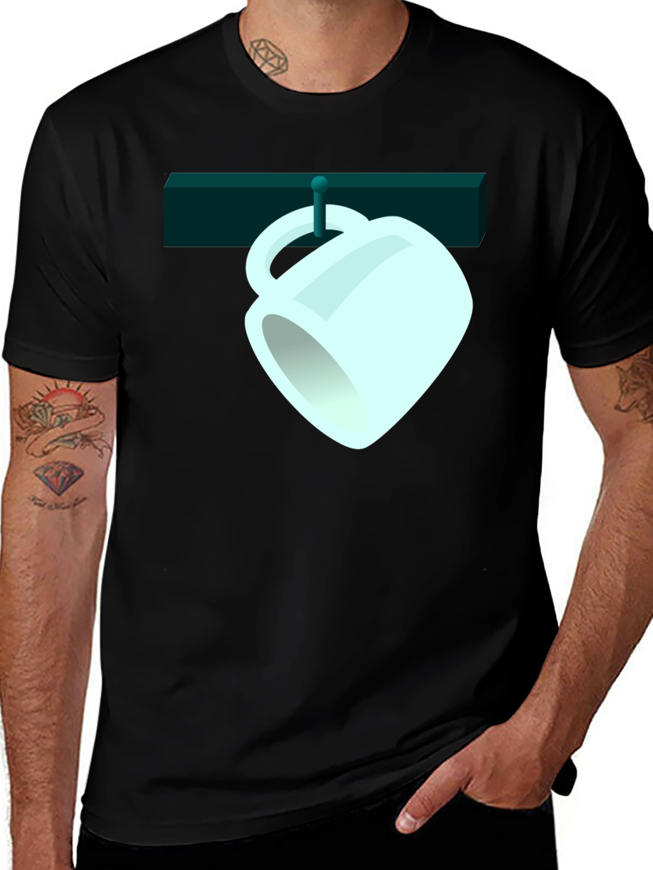 Variant 12 of Hanging Mug Graphic Tee - Casual Black T-Shirt