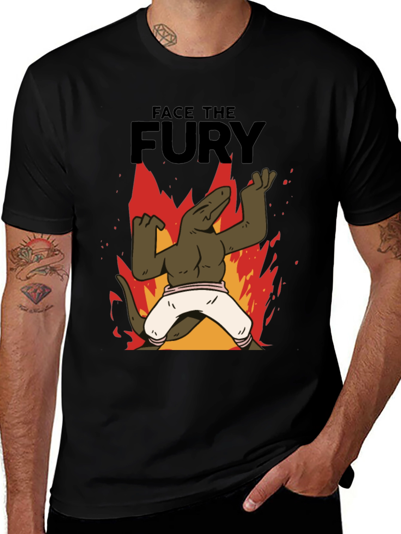 Variant 28 of Face The Fury T-Shirt - Funny Lizard Fire Design
