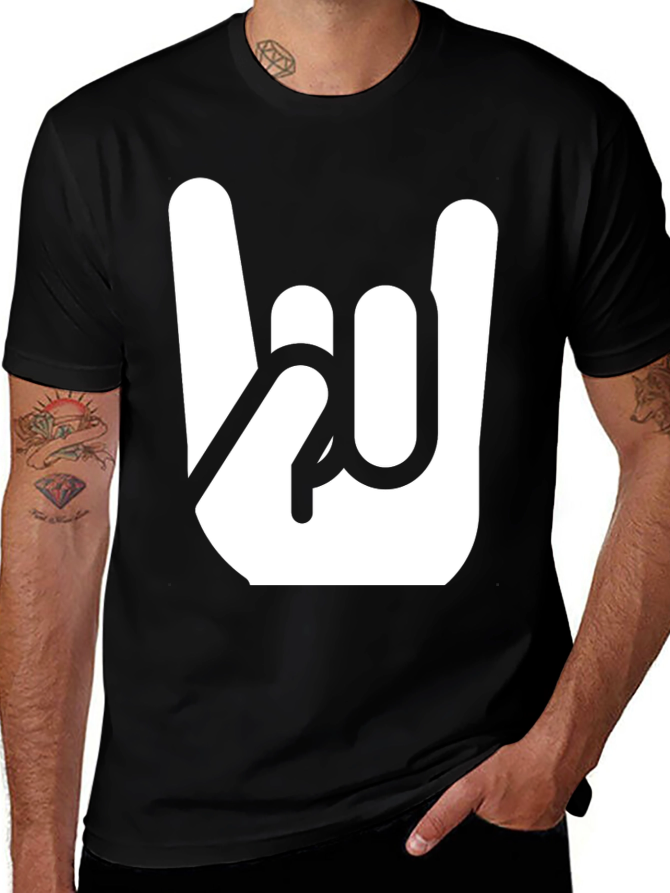 Variant 20 of Rock On Hand Gesture Graphic Tee - Black