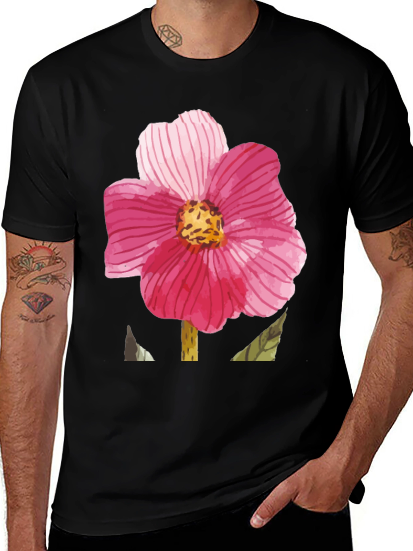 Variant 23 of Floral Print Black T-Shirt