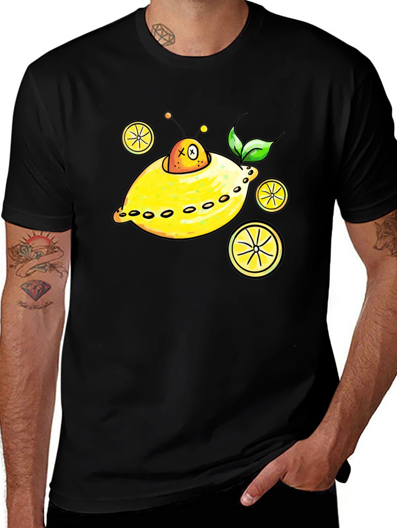 Lemon Alien Graphic T-Shirt - Black Cotton Tee