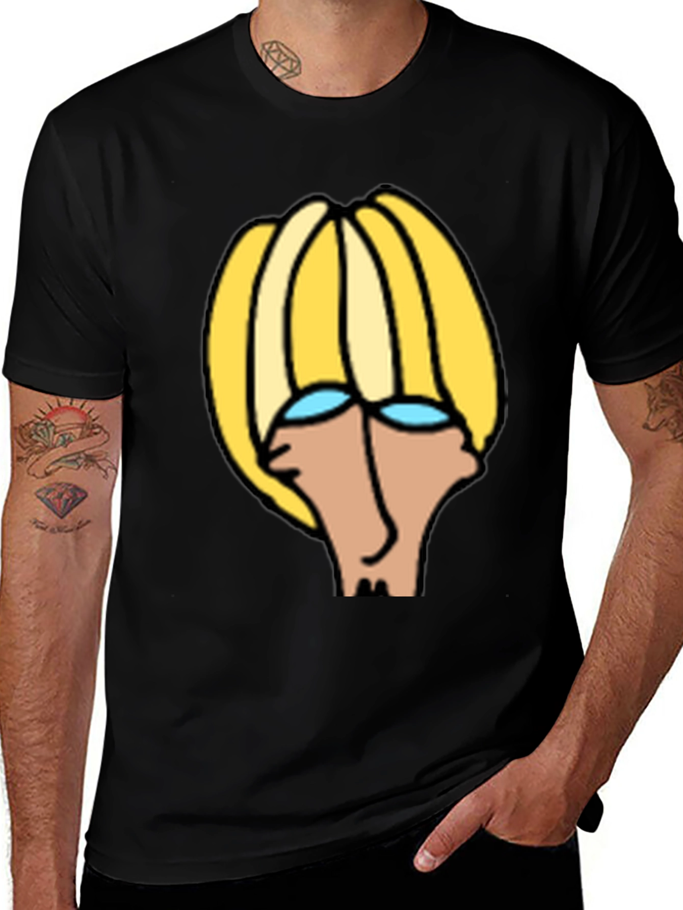 Variant 5 of Unique Cartoon Face Graphic Tee - Black Cotton Shirt