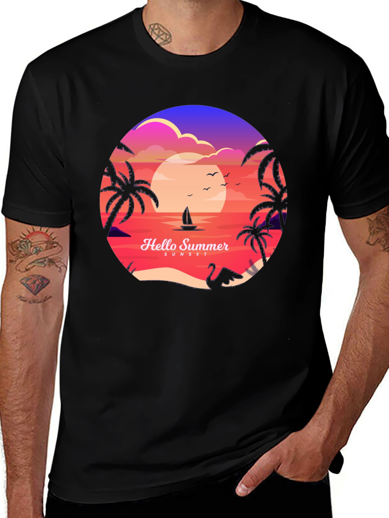 Variant 22 of Hello Summer Sunset T-Shirt - Tropical Beach Vibes