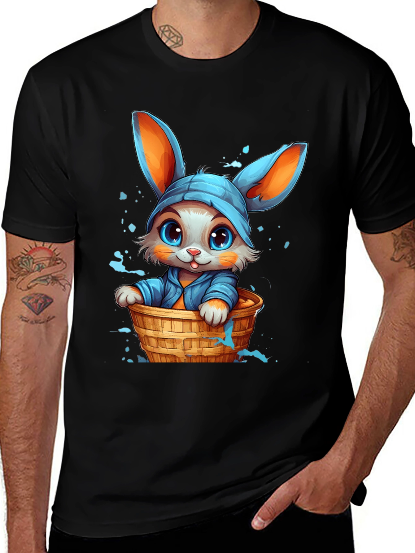 Variant 20 of Cute Bunny Graphic Tee - Black Cotton