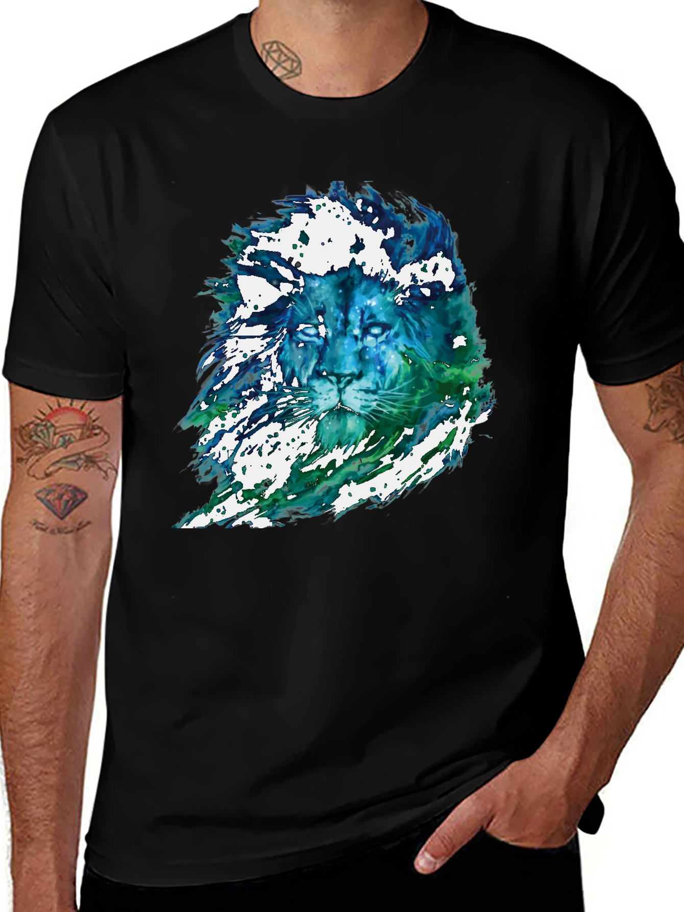 Variant 5 of Lion Watercolor Graphic Black T-Shirt