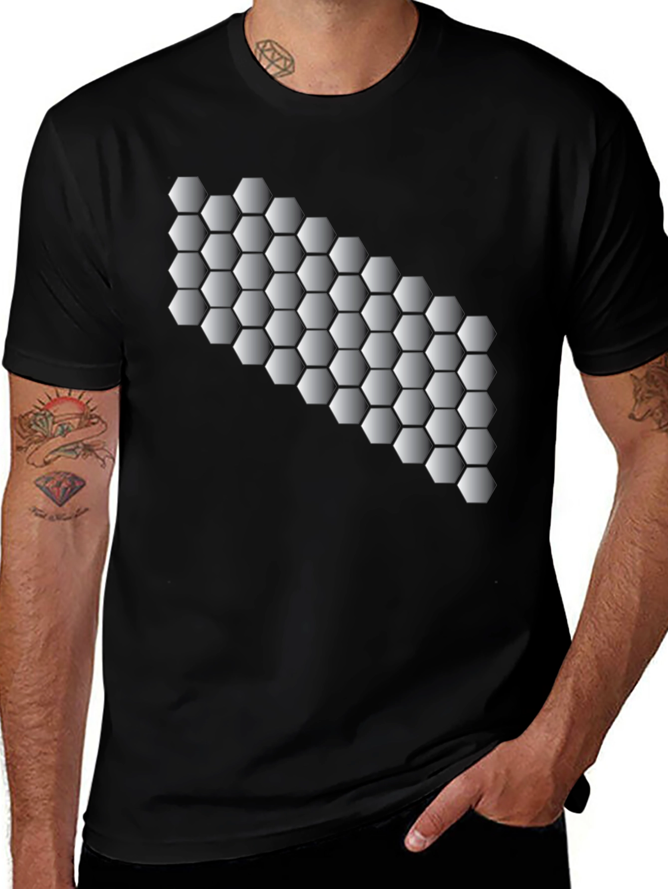 Variant 11 of Geometric Hexagon Pattern Black T-Shirt