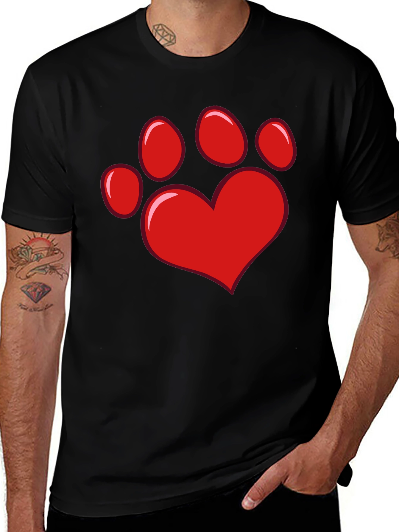 Black Heart Paw Print Black T-Shirt main image