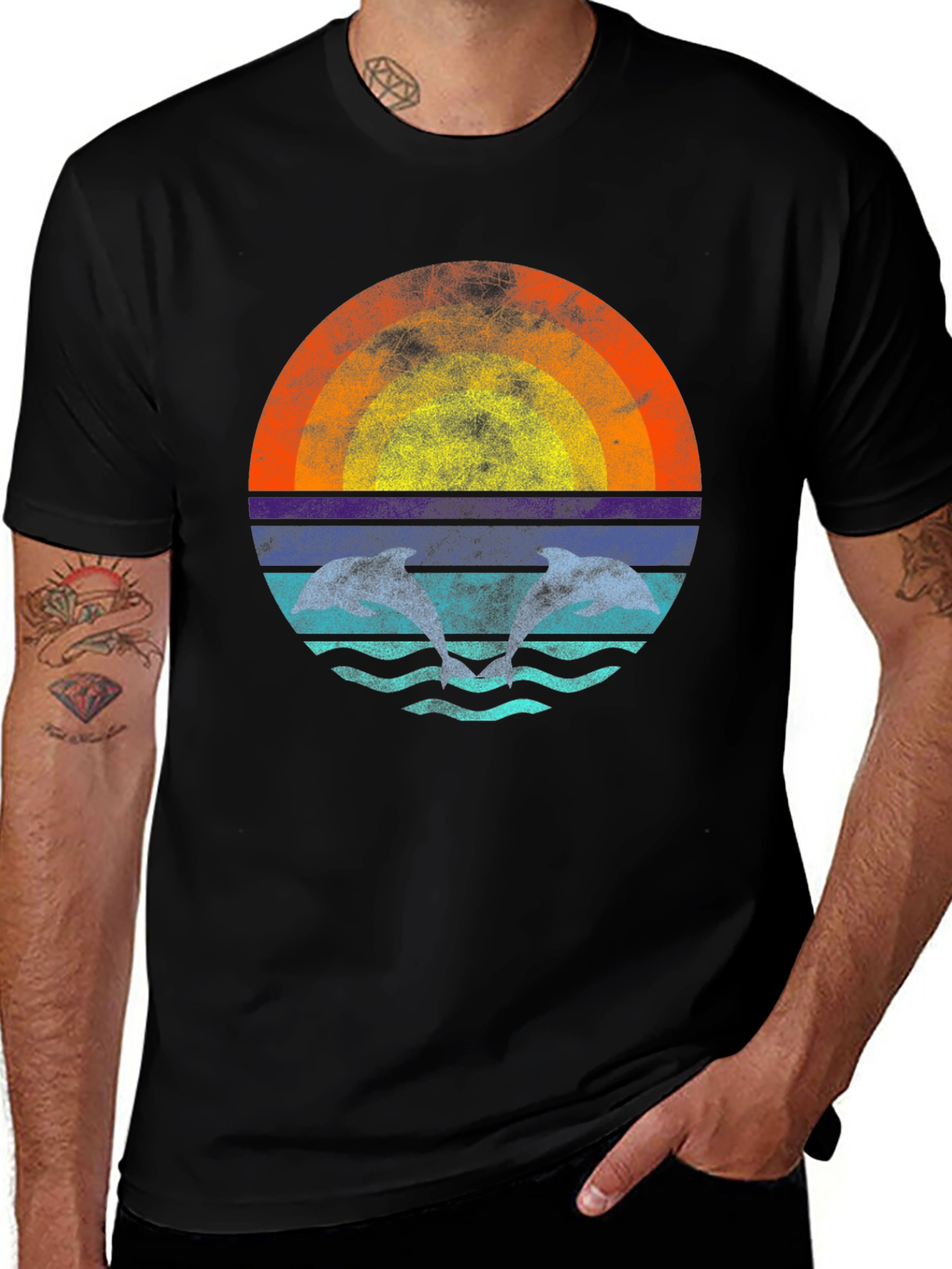 Variant 29 of Retro Dolphin Sunset Graphic Tee