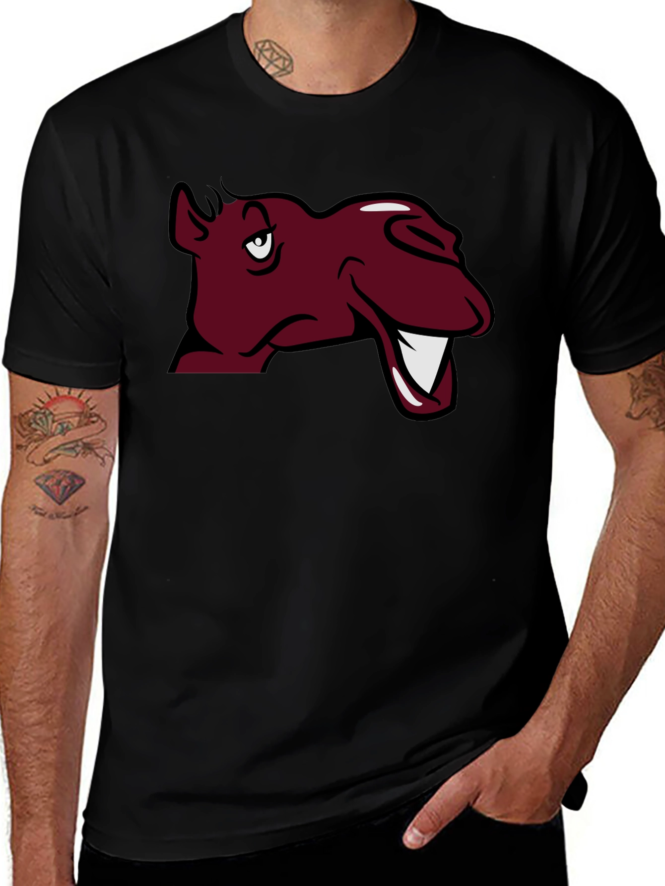 Variant 26 of Maroon Camel Graphic Print Black T-Shirt
