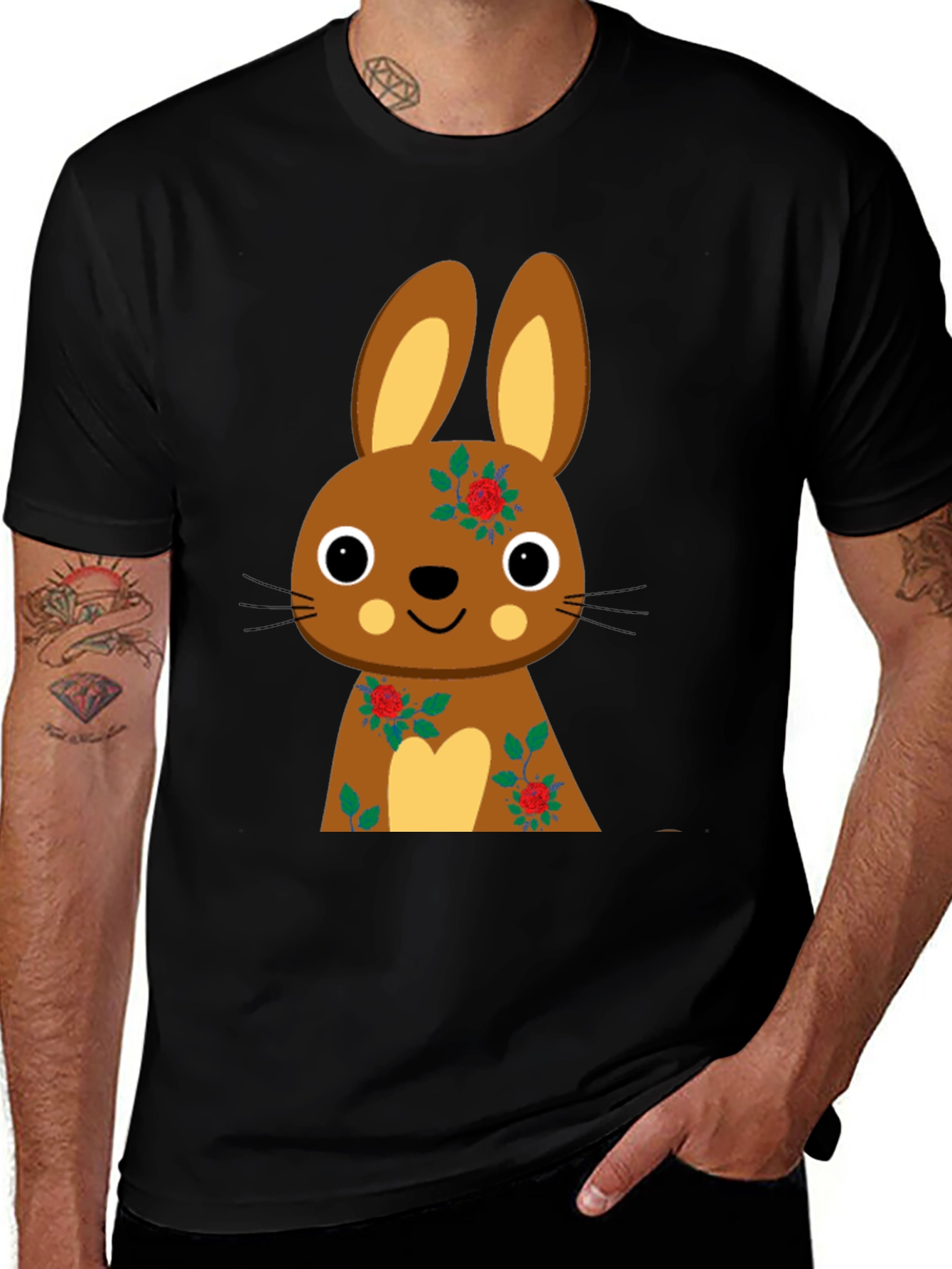 Variant 29 of Cute Bunny Graphic Black Tee
