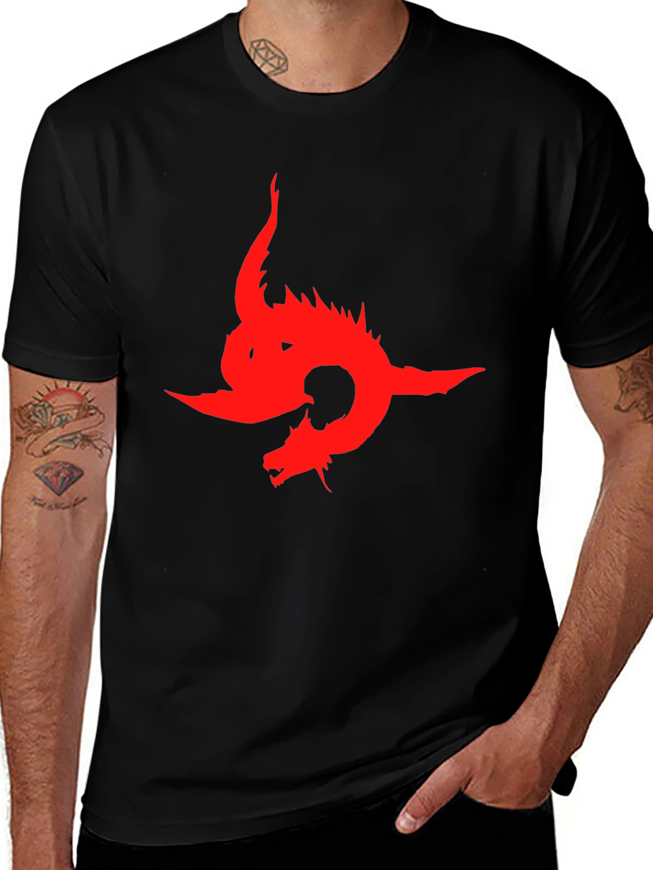 Variant 30 of Dragon Graphic Print T-Shirt - Bold Red Design