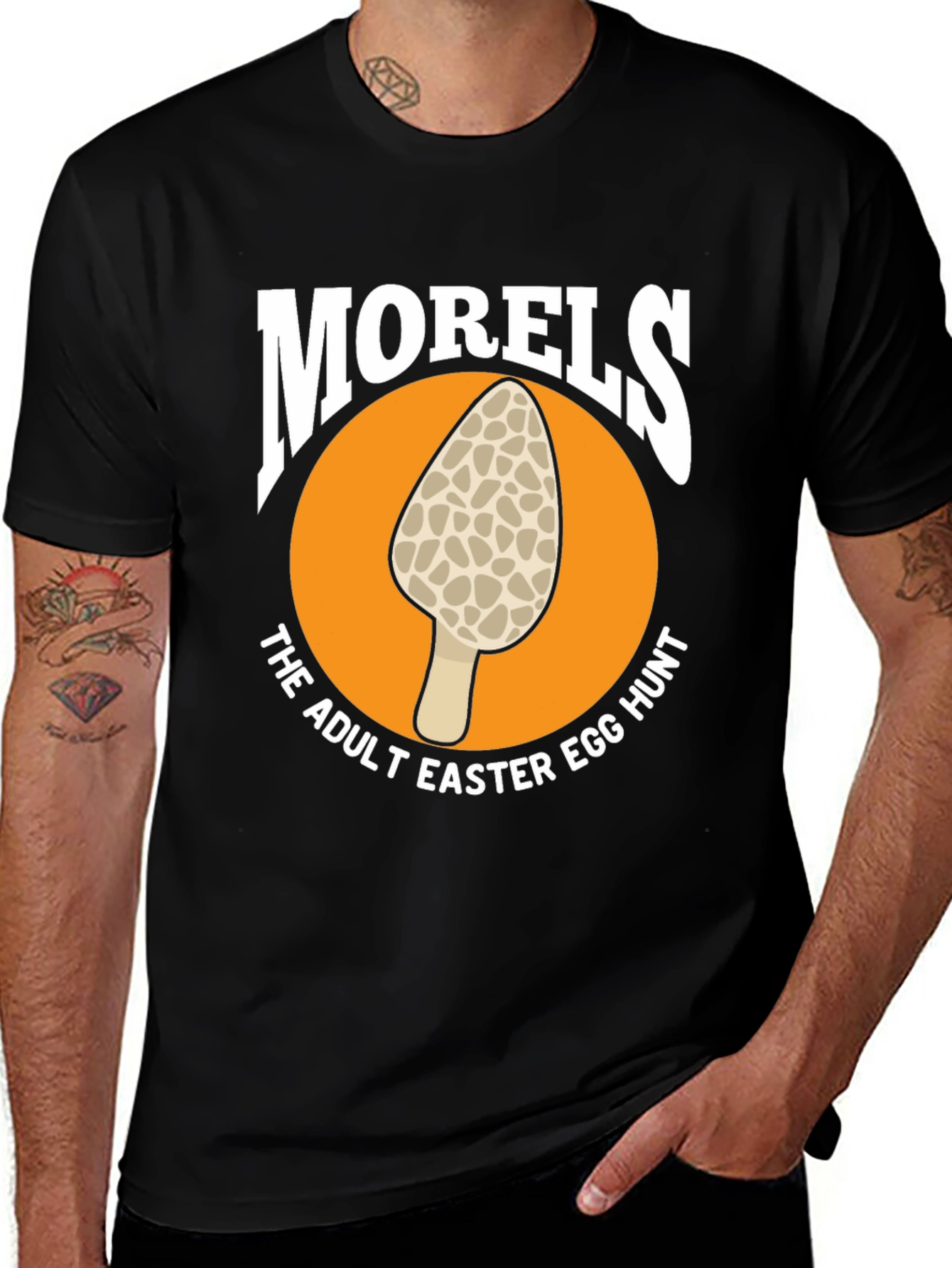 Black Morel Mushroom Adult Easter Egg Hunt Black T-Shirt main image