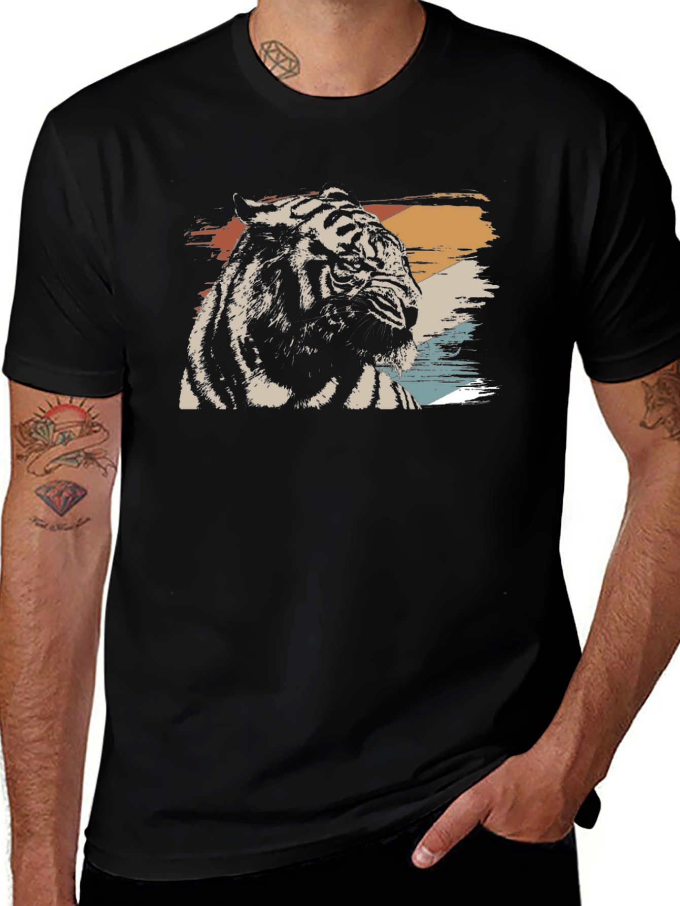 Variant 30 of Retro Tiger Graphic Black T-Shirt