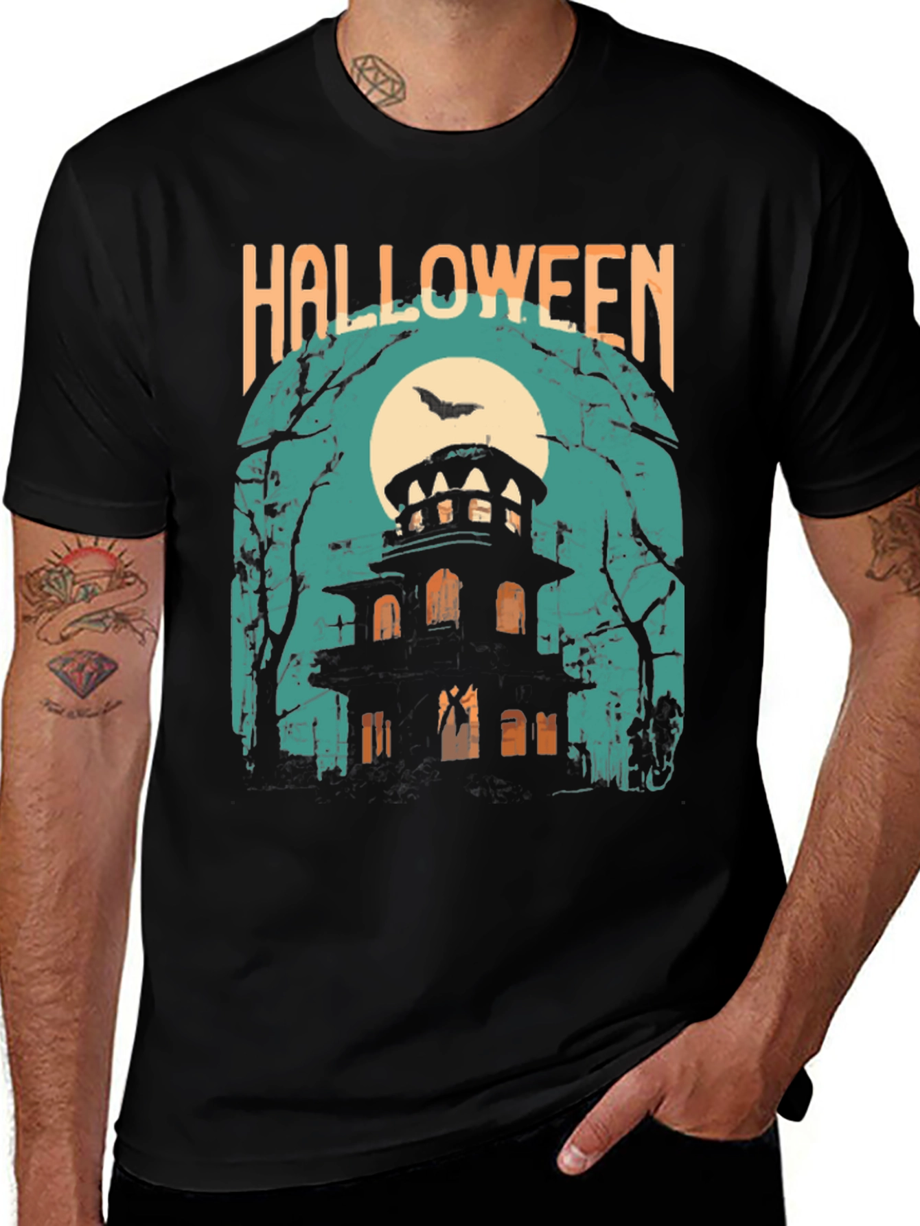 Halloween Graphic T-Shirt - Spooky Haunted House