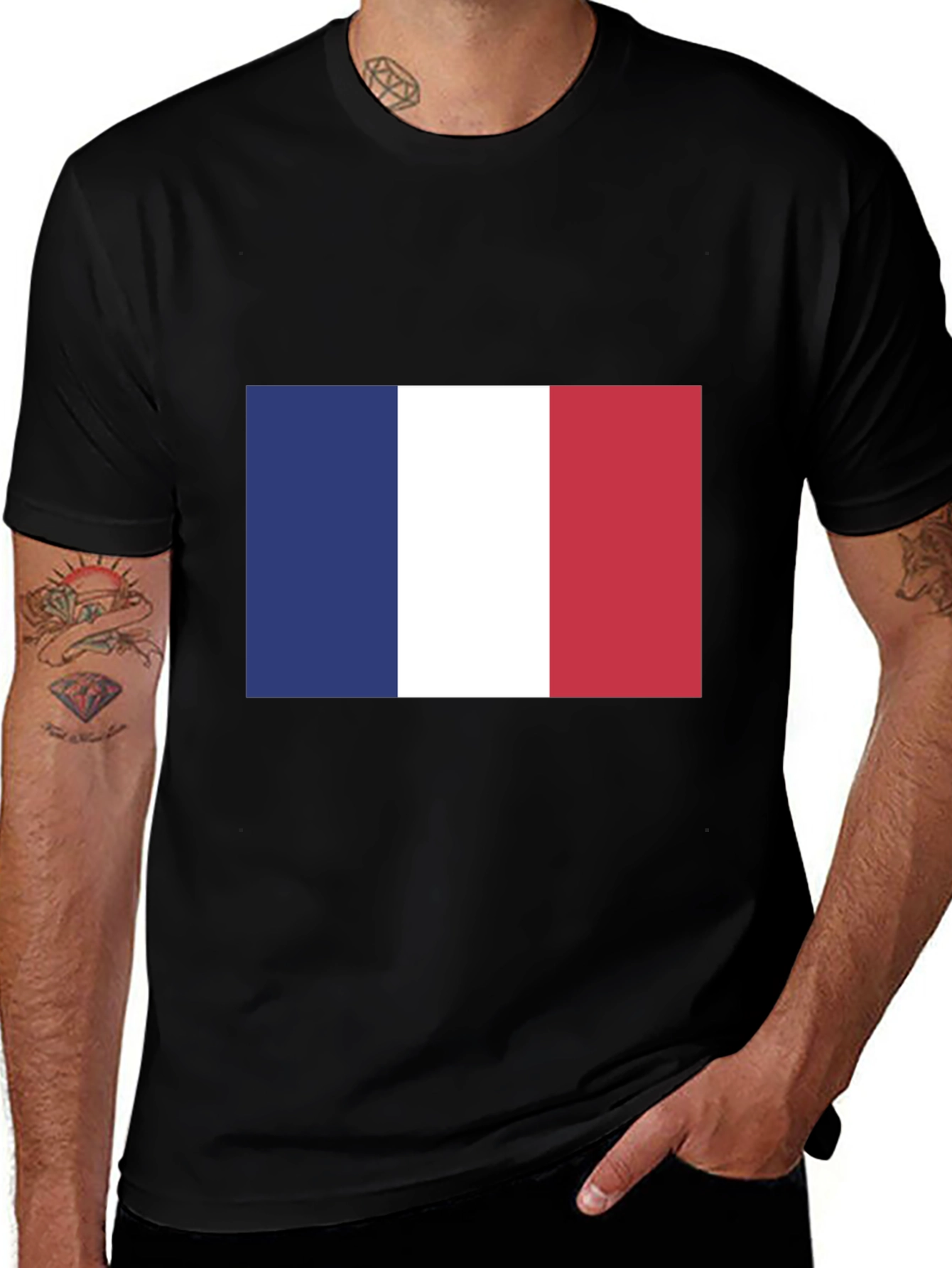 France Flag Graphic Print Black T-Shirt