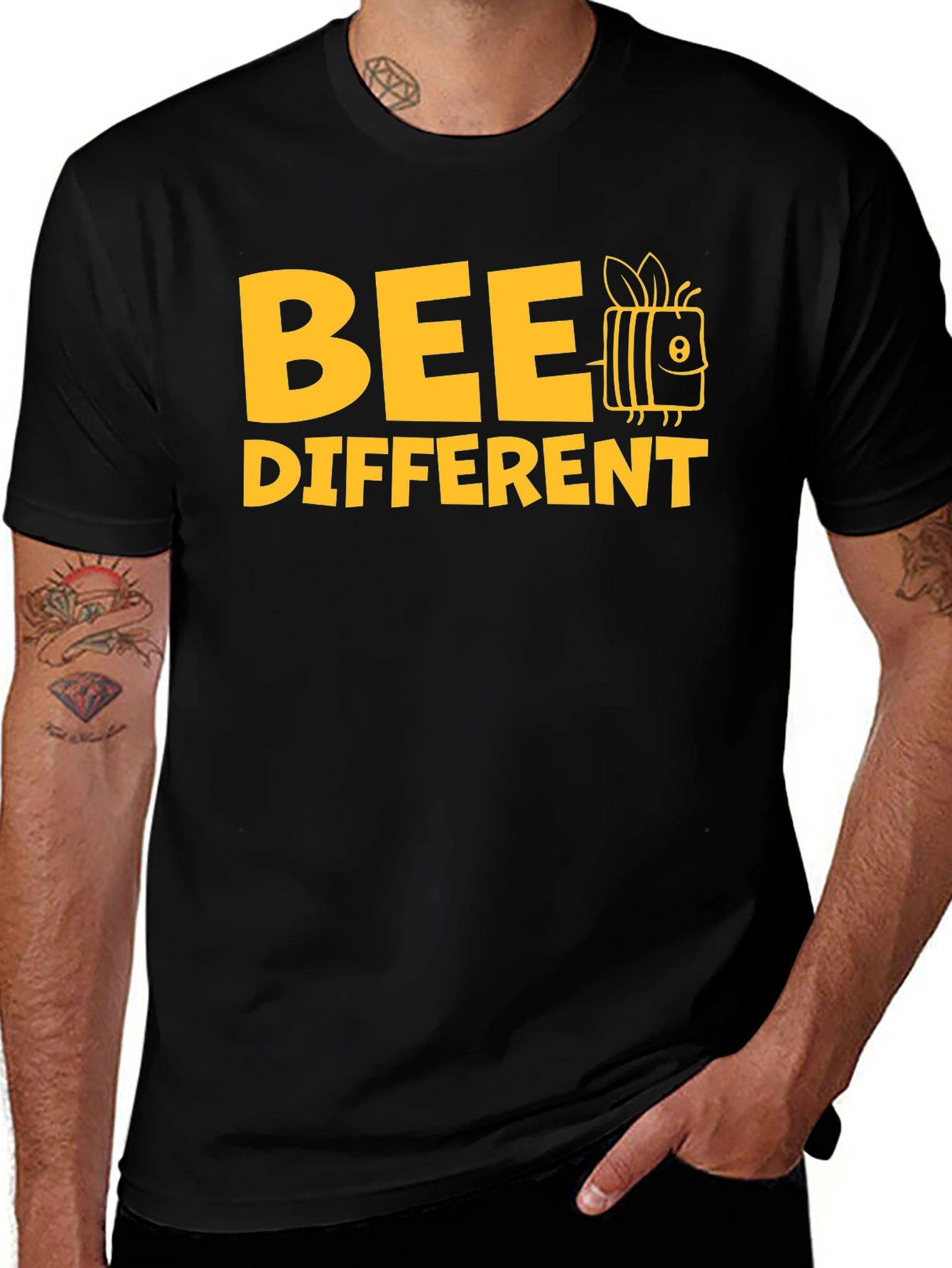 Variant 18 of Bee Different Graphic Tee - Black Cotton Shirt