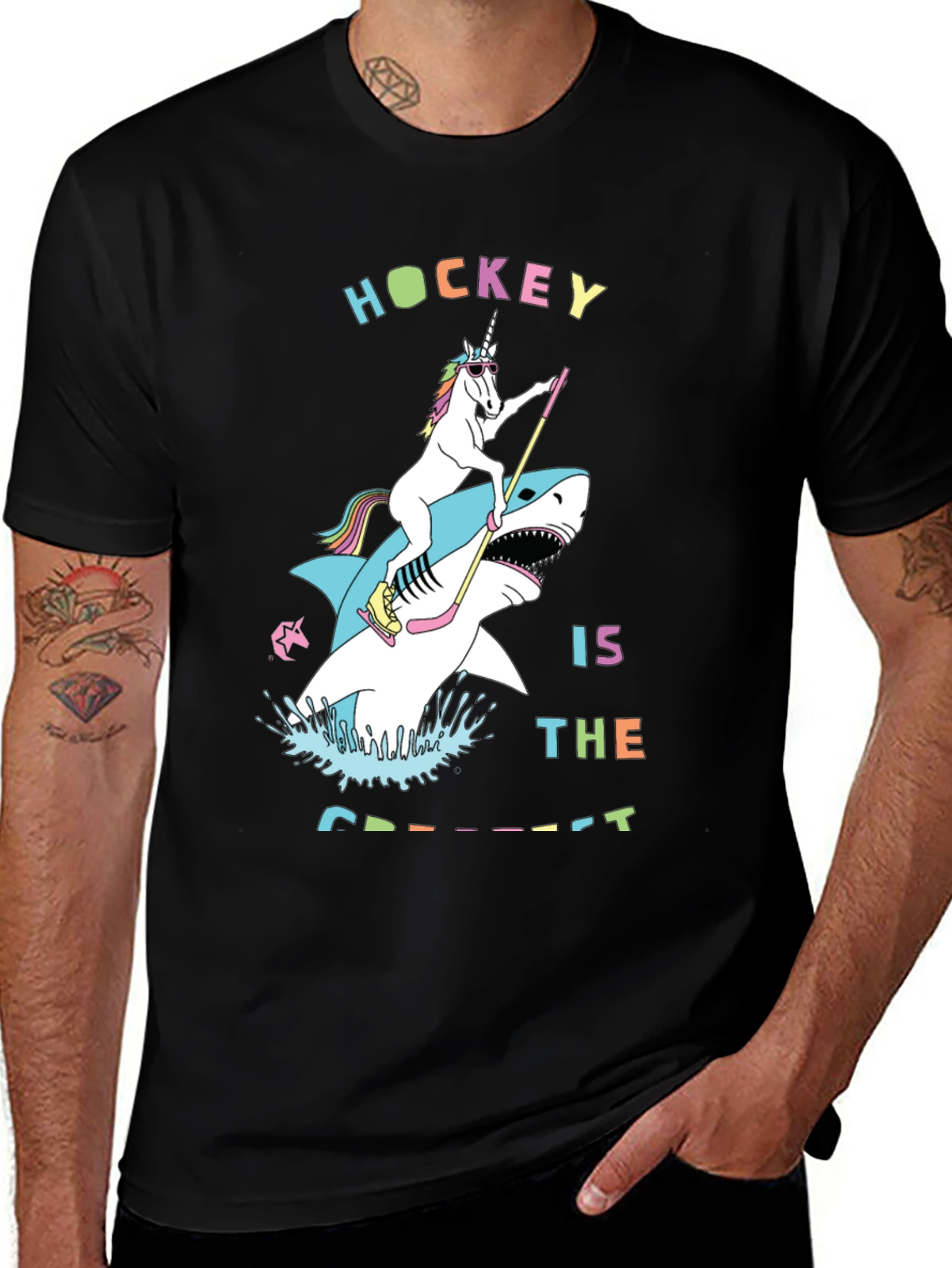 Variant 11 of Unicorn Riding Shark Hockey T-Shirt