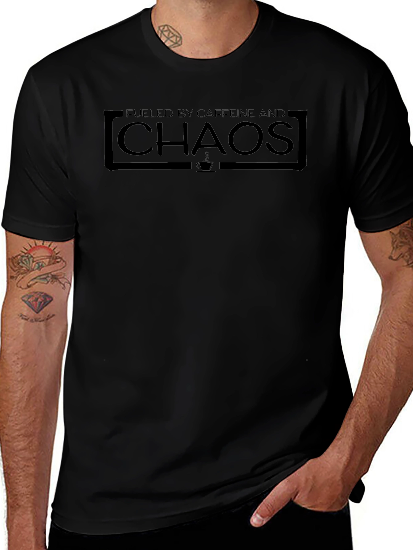 Variant 3 of Fueled by Caffeine and Chaos Black T-Shirt